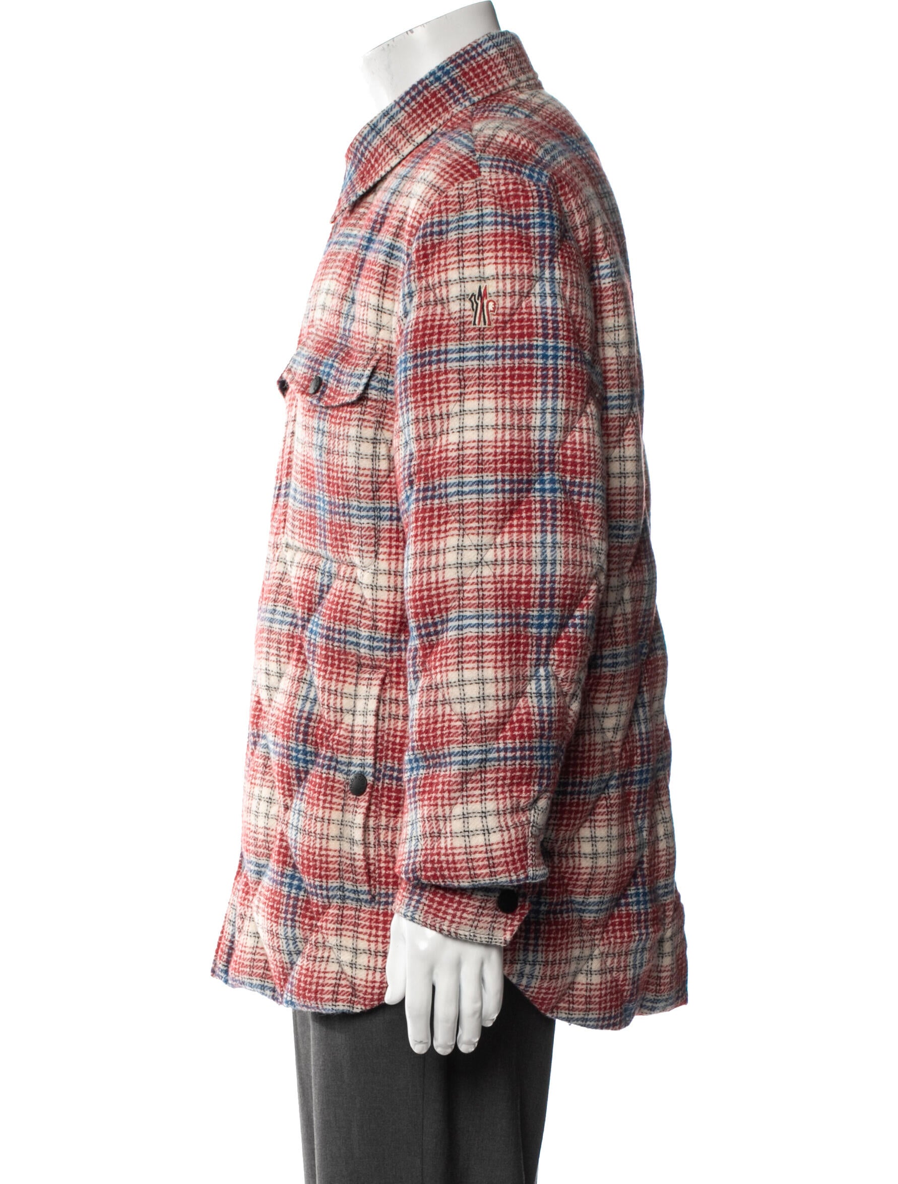 Moncler Virgin Wool Plaid Print Peacoat