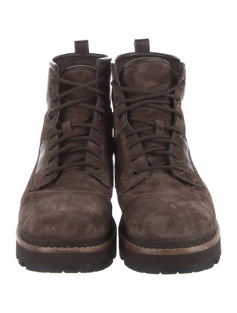Moncler Suede Embroidered Accent Lace-Up Boots