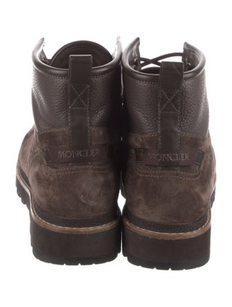 Moncler Suede Embroidered Accent Lace-Up Boots