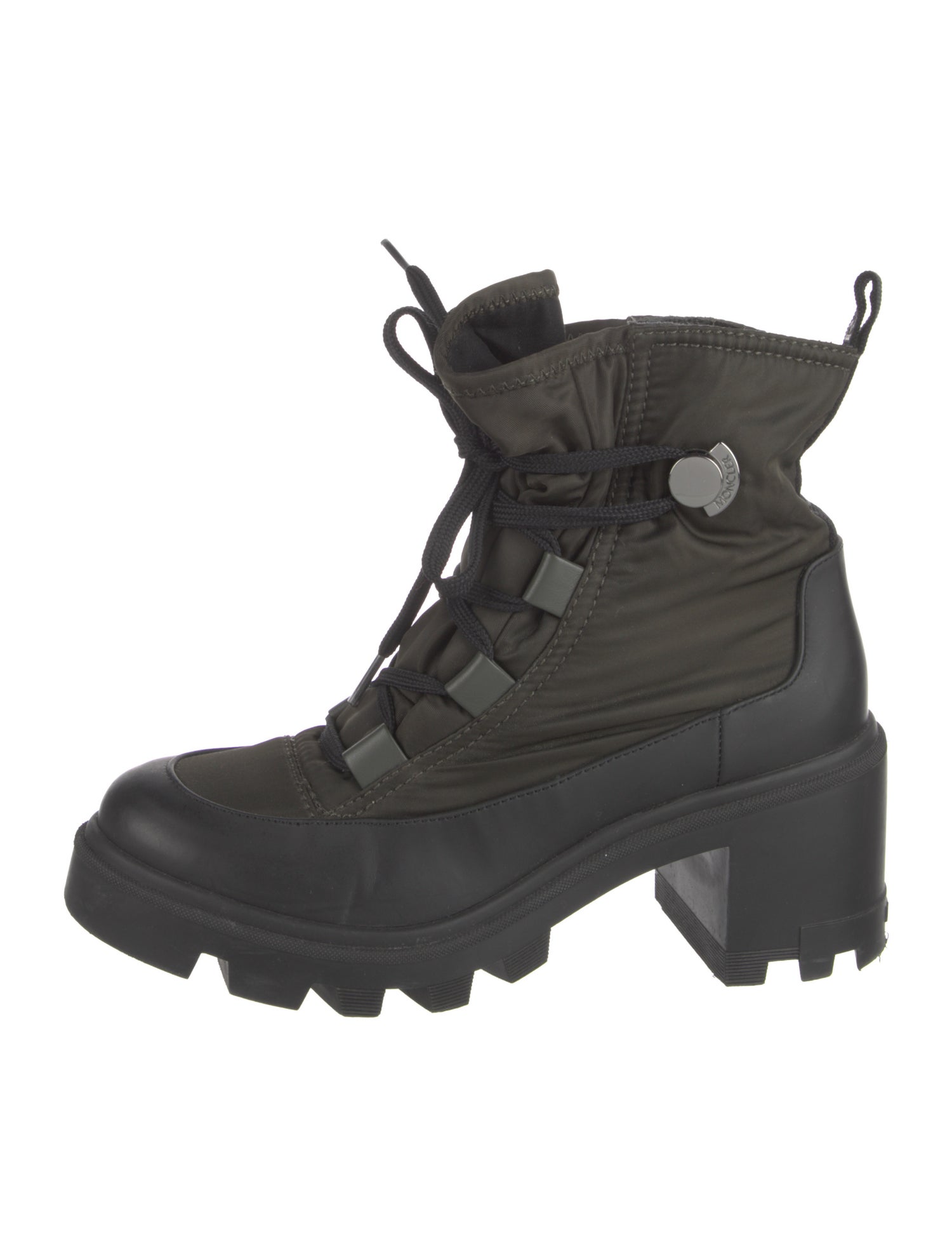 Moncler Nylon Leather Trim Embellishment Combat Boots