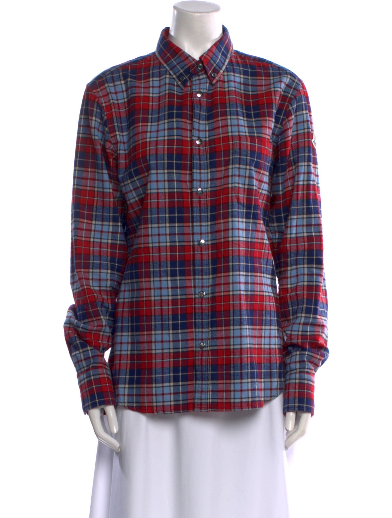 Moncler Plaid Print Long Sleeve Button-Up Top