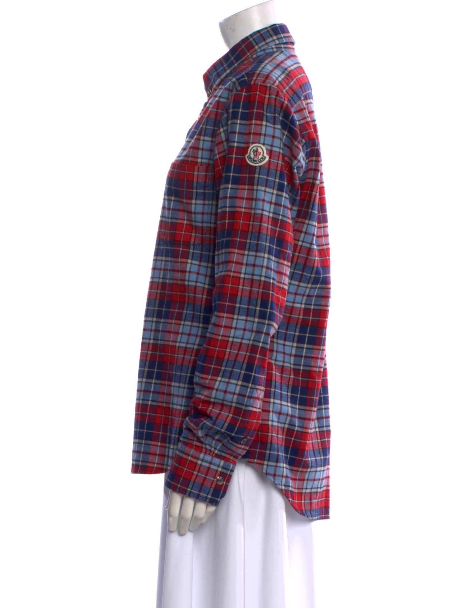 Moncler Plaid Print Long Sleeve Button-Up Top