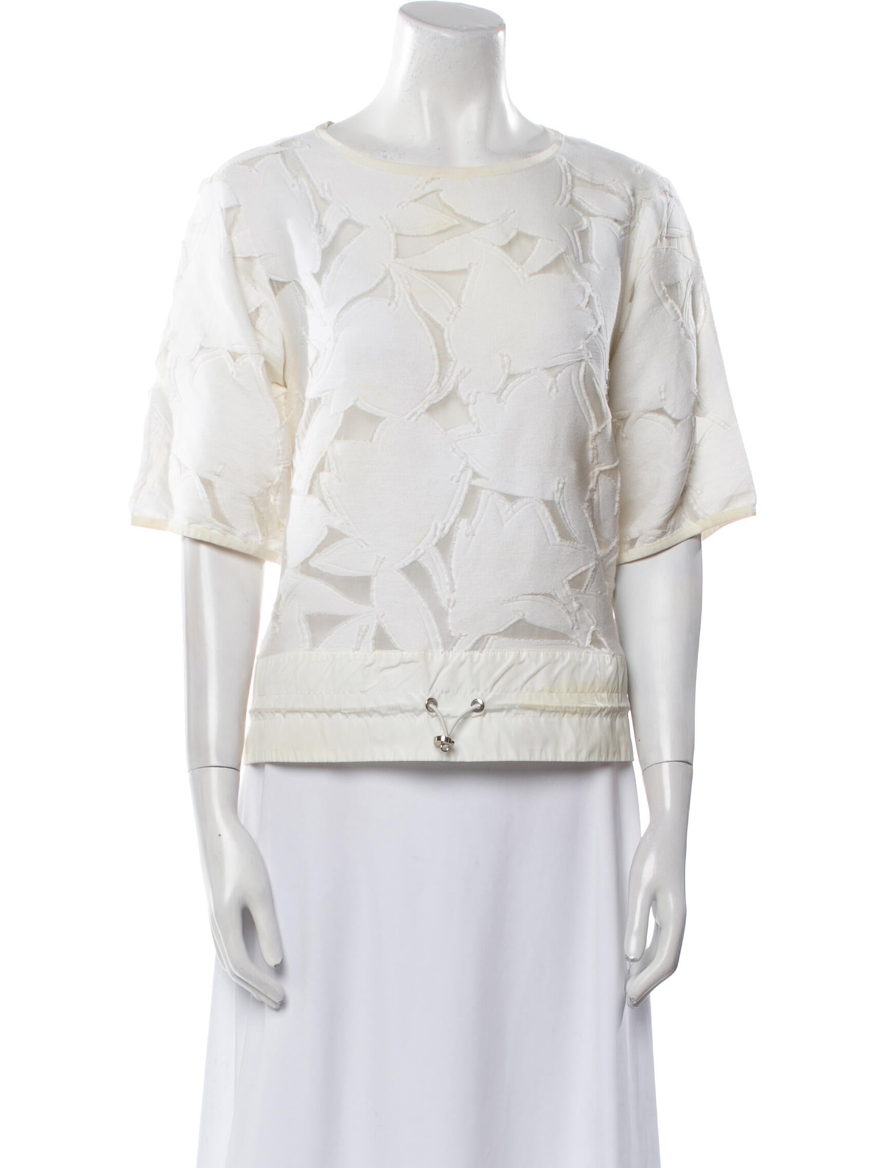 Moncler Bateau Neckline Three-Quarter Sleeve Crop Top