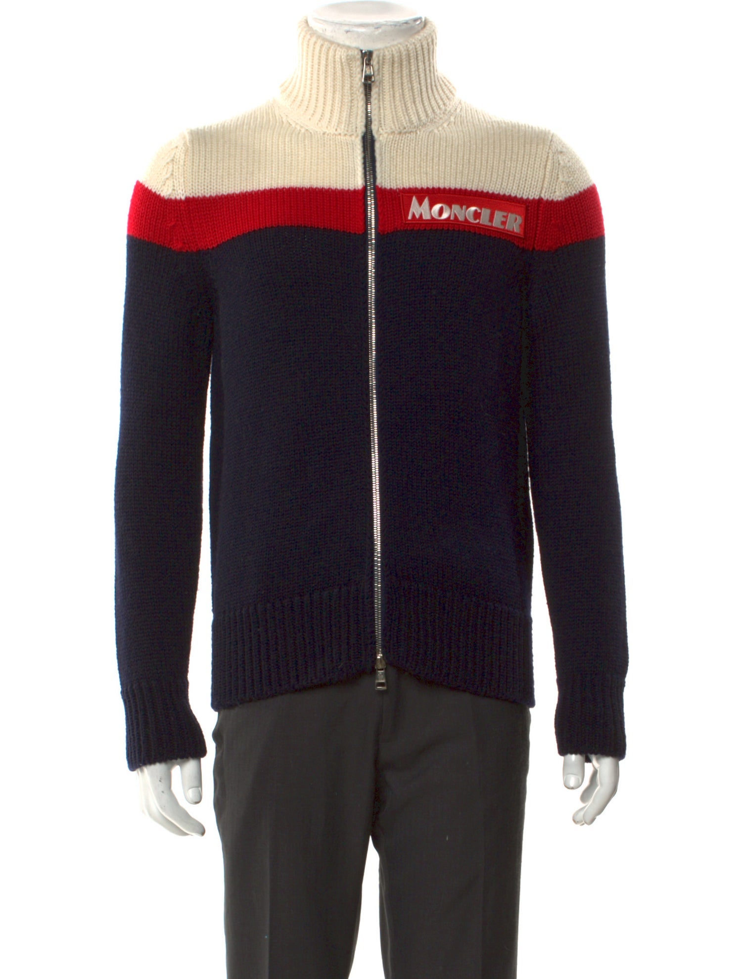 Moncler Virgin Wool Colorblock Pattern Cardigan