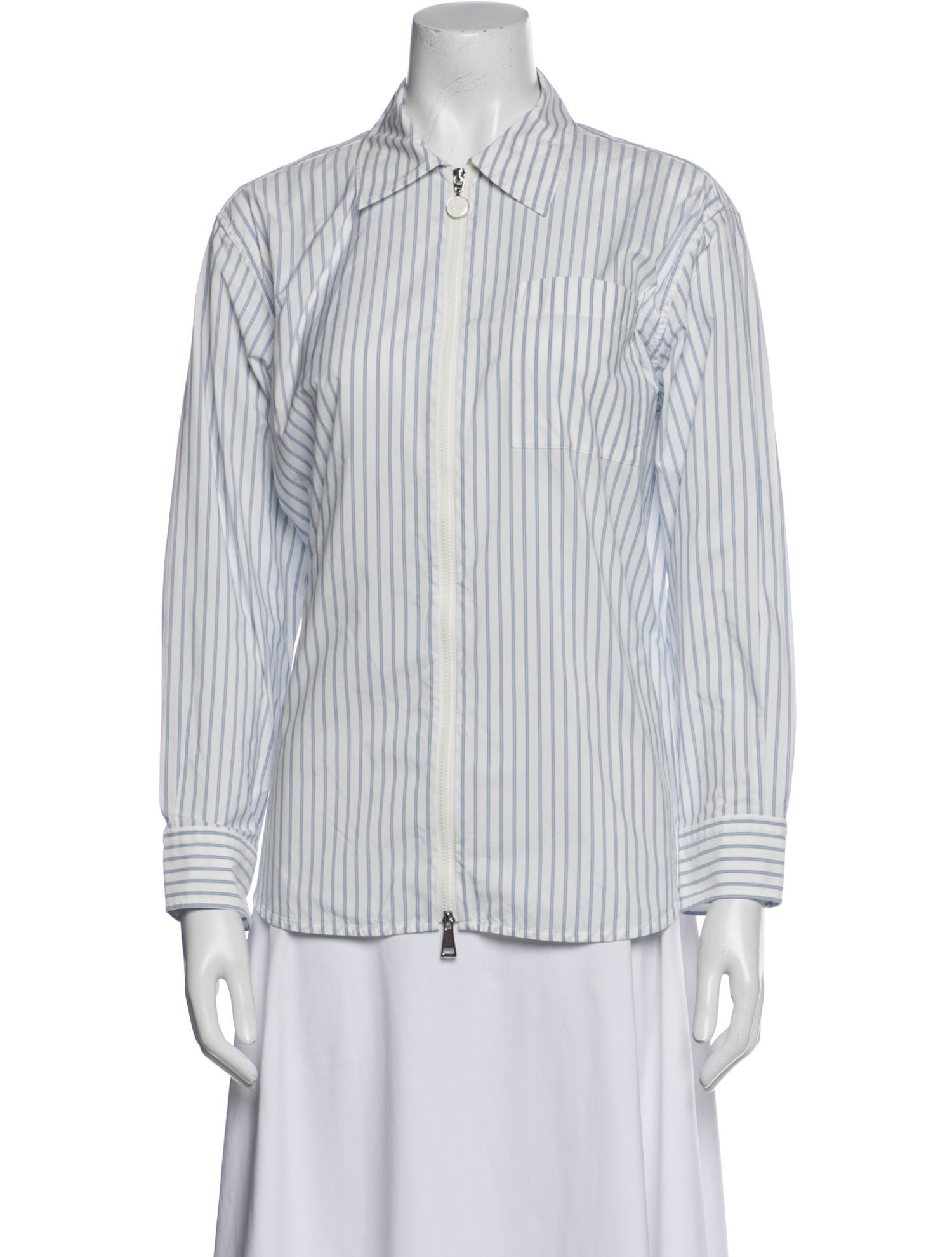 Moncler Striped Long Sleeve Button-Up Top