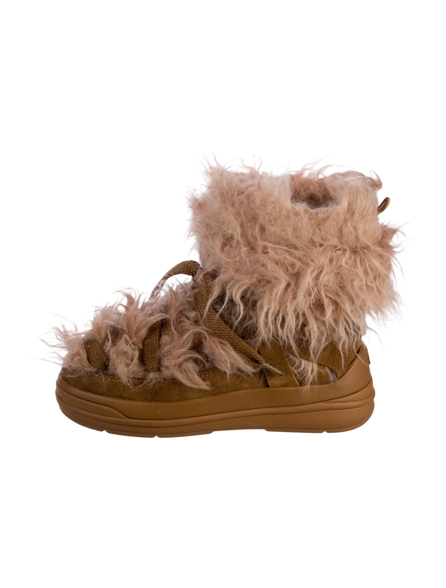 Moncler Suede Faux Fur Trim Lace-Up Boots