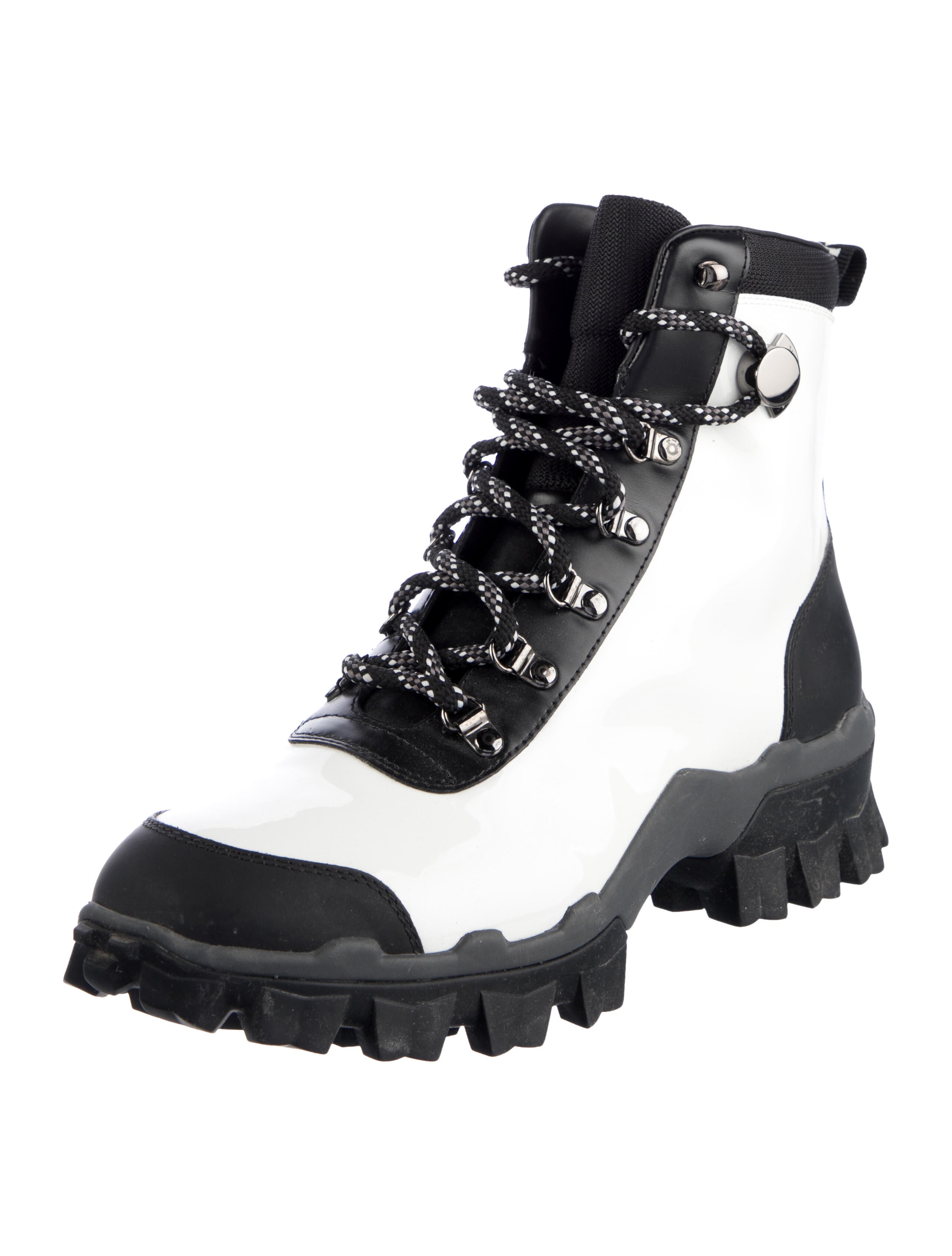 Moncler Patent Leather Colorblock Pattern Combat Boots