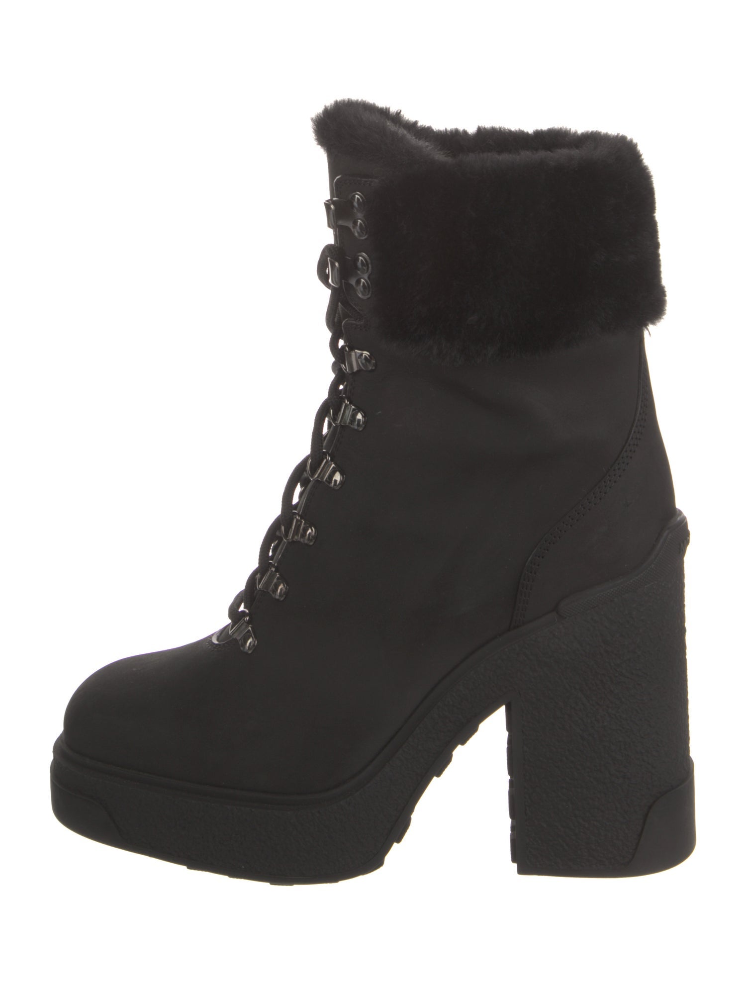 Moncler Nubuck Faux Fur Trim Lace-Up Boots