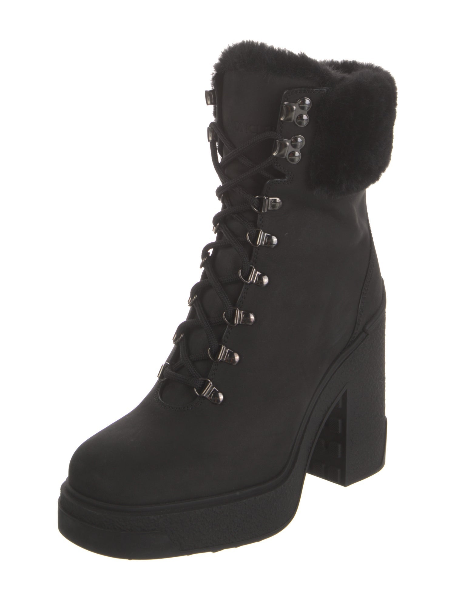 Moncler Nubuck Faux Fur Trim Lace-Up Boots