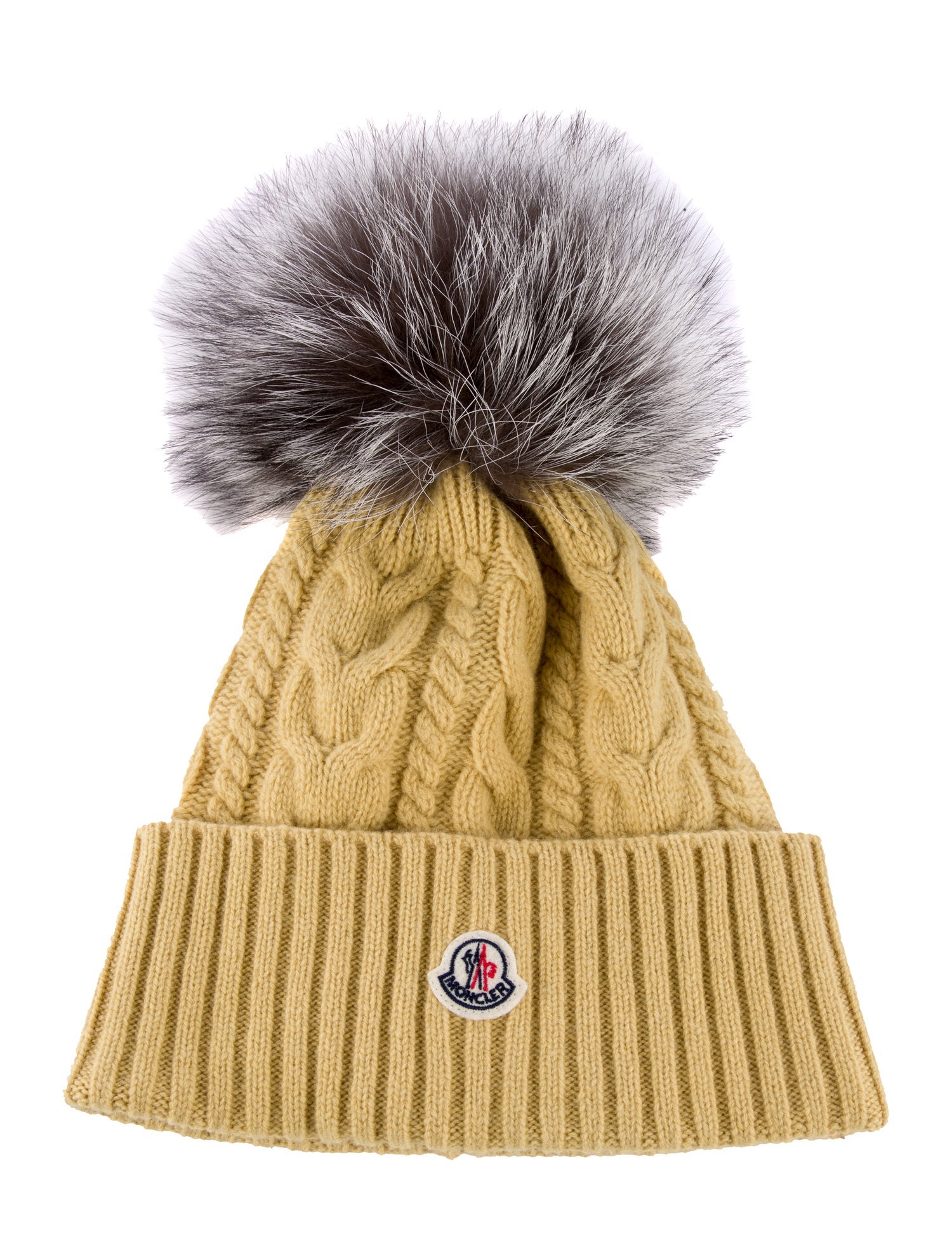 Moncler Cable Knit Fur Pom Beanie