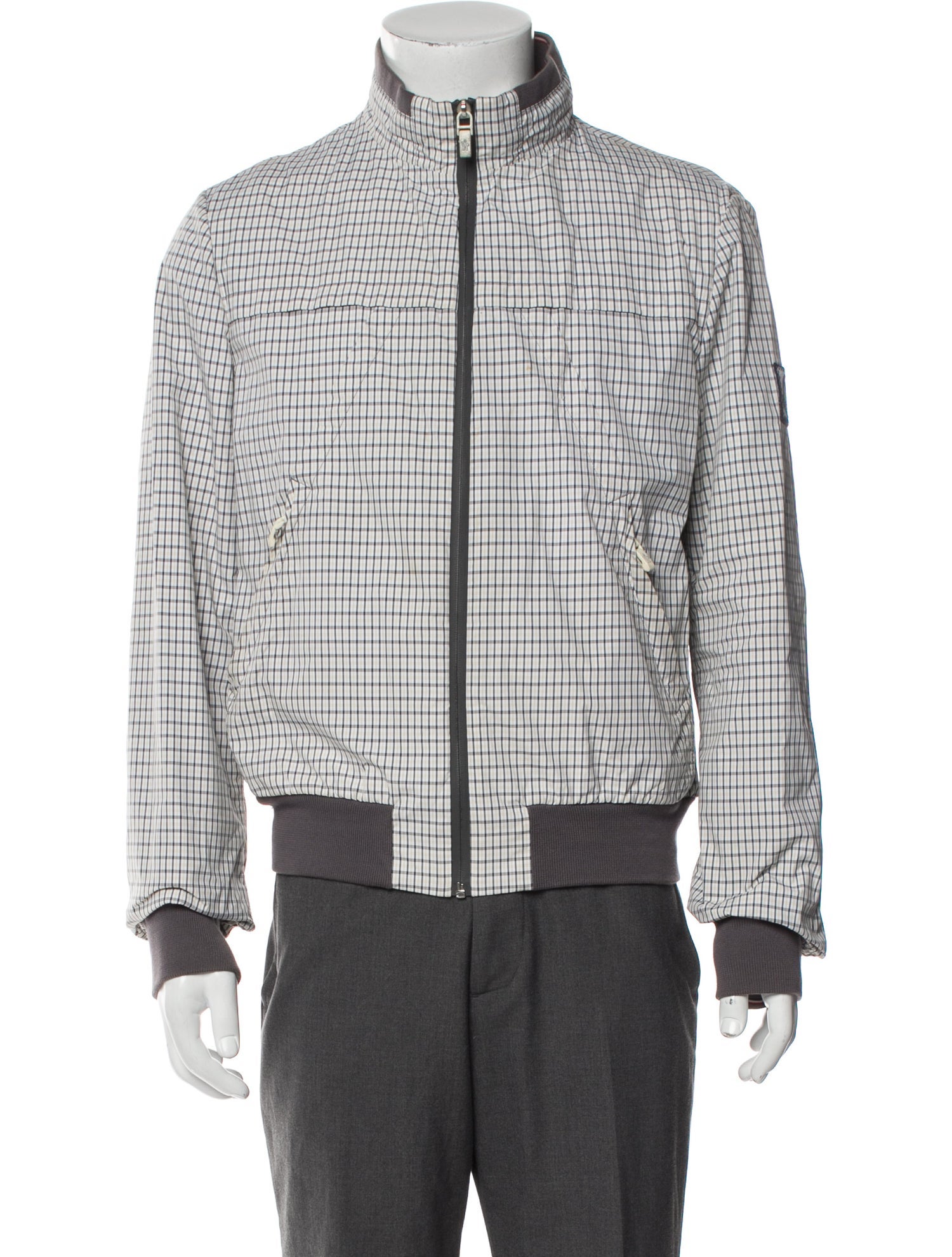 Moncler Gamme Bleu Plaid Print Moto Jacket