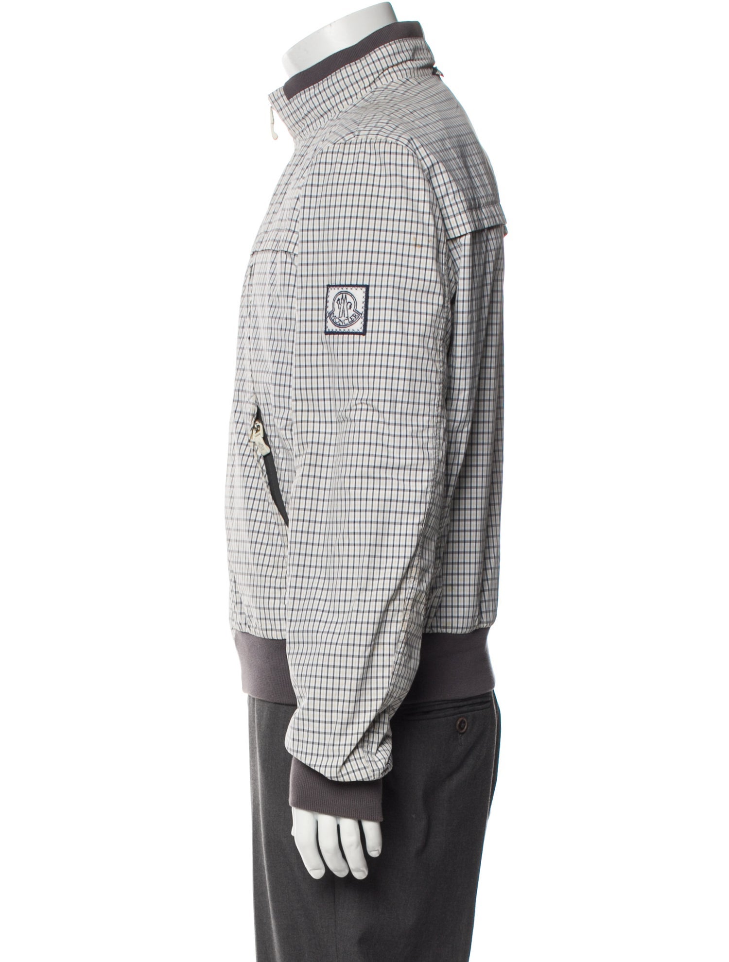 Moncler Gamme Bleu Plaid Print Moto Jacket