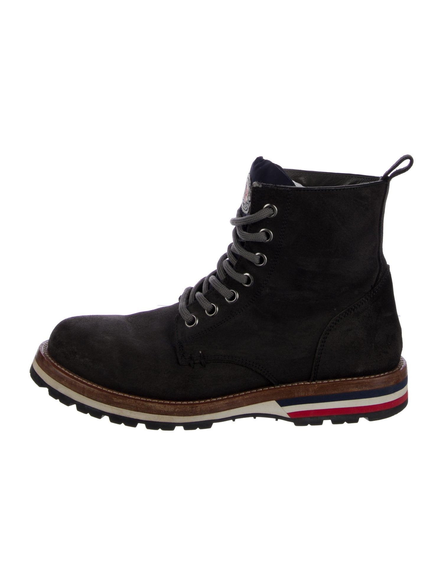 Moncler Suede Embroidered Accent Combat Boots