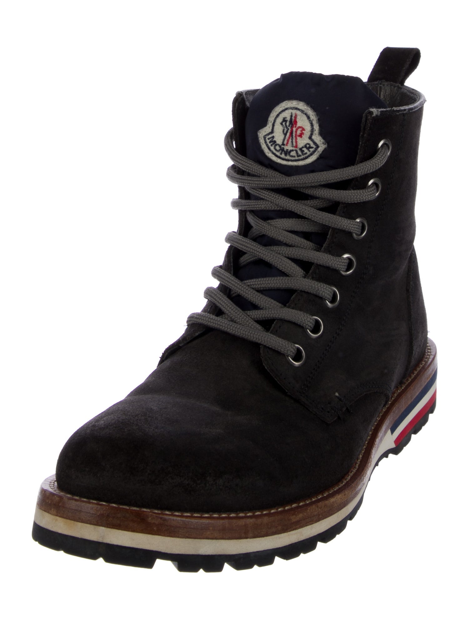 Moncler Suede Embroidered Accent Combat Boots