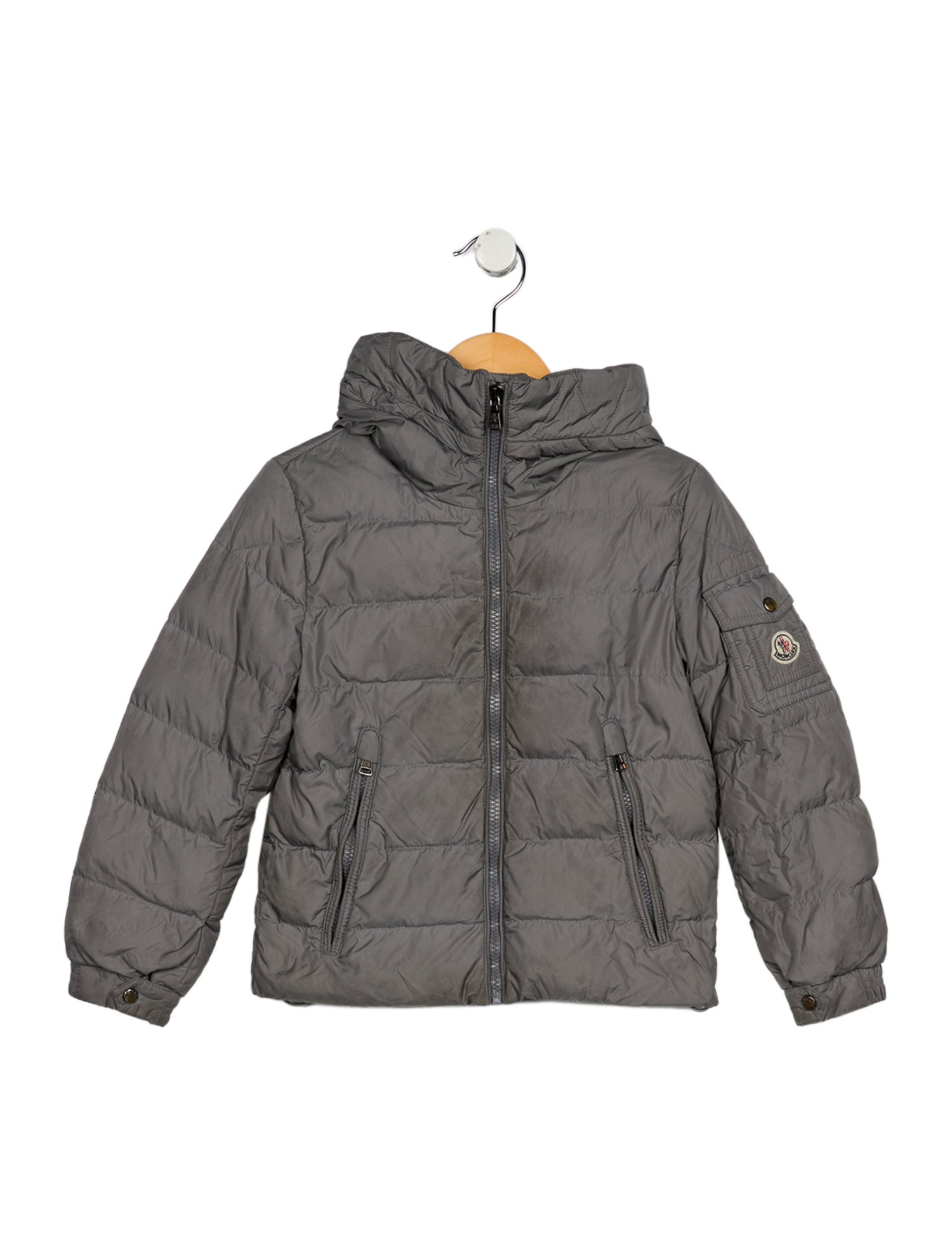 Moncler Grey Puffer Zip Jacket with Hood