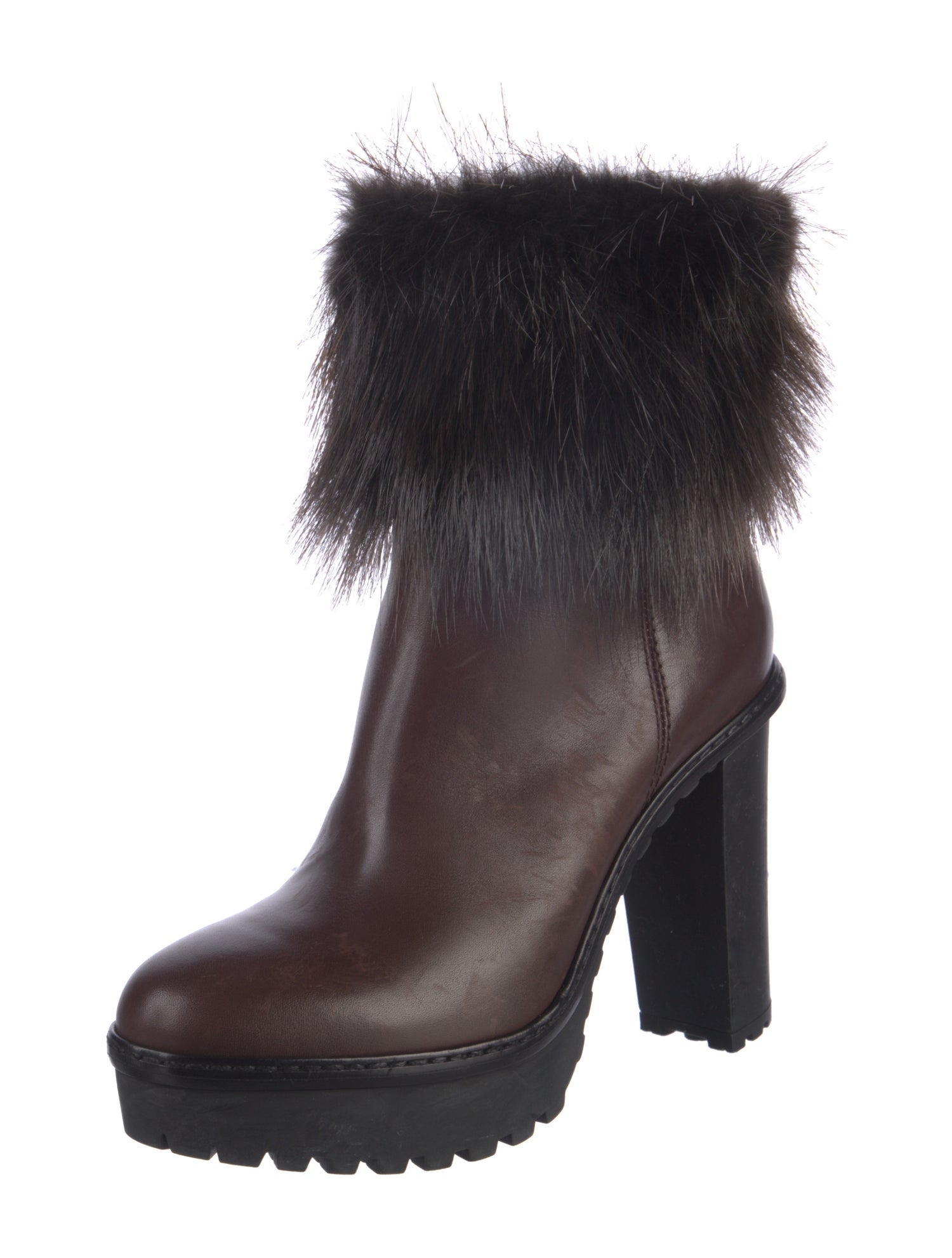 Moncler Leather Fur Trim Boots