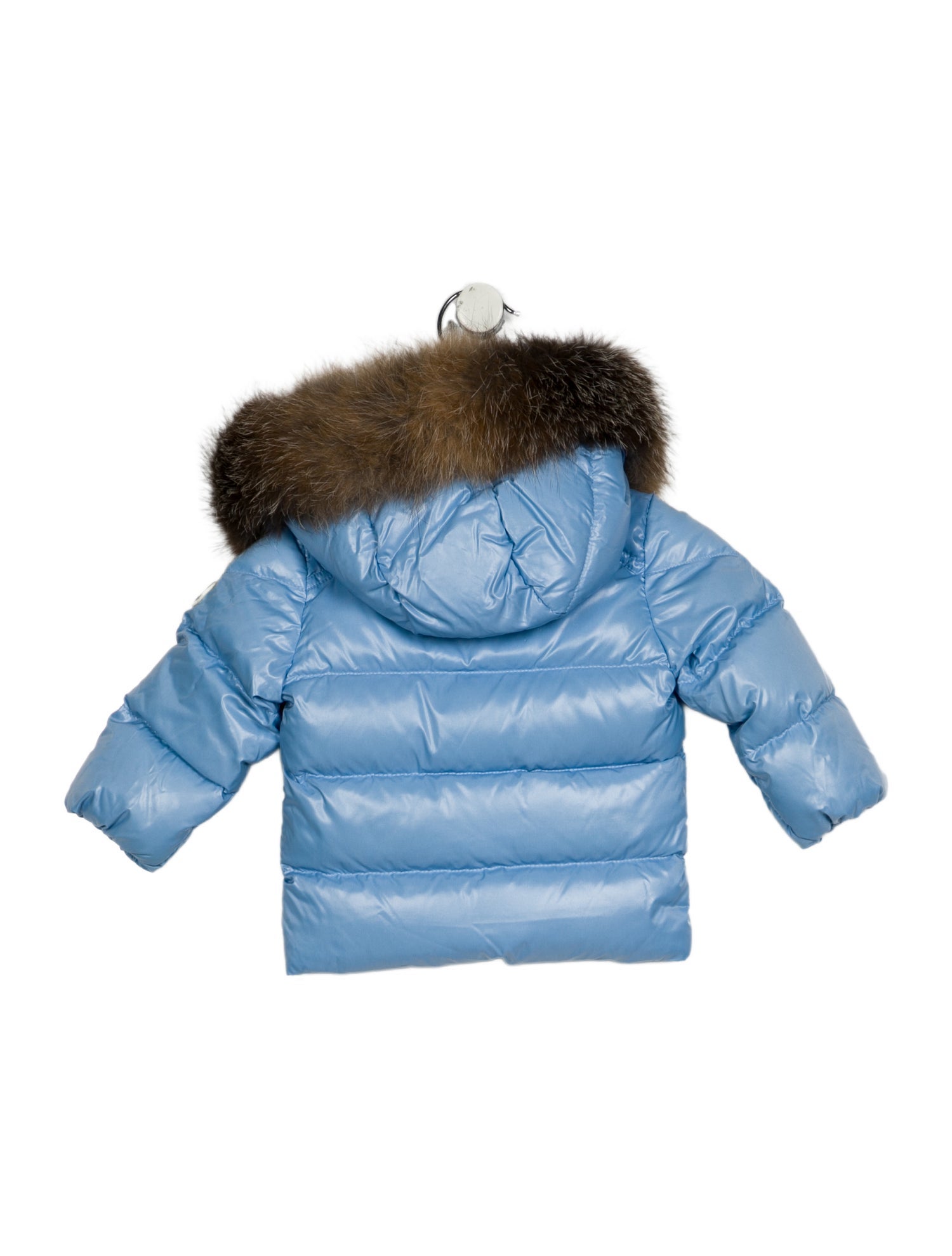 Moncler Blue Puffer Zip up Jacket with Hood and Fur Trim