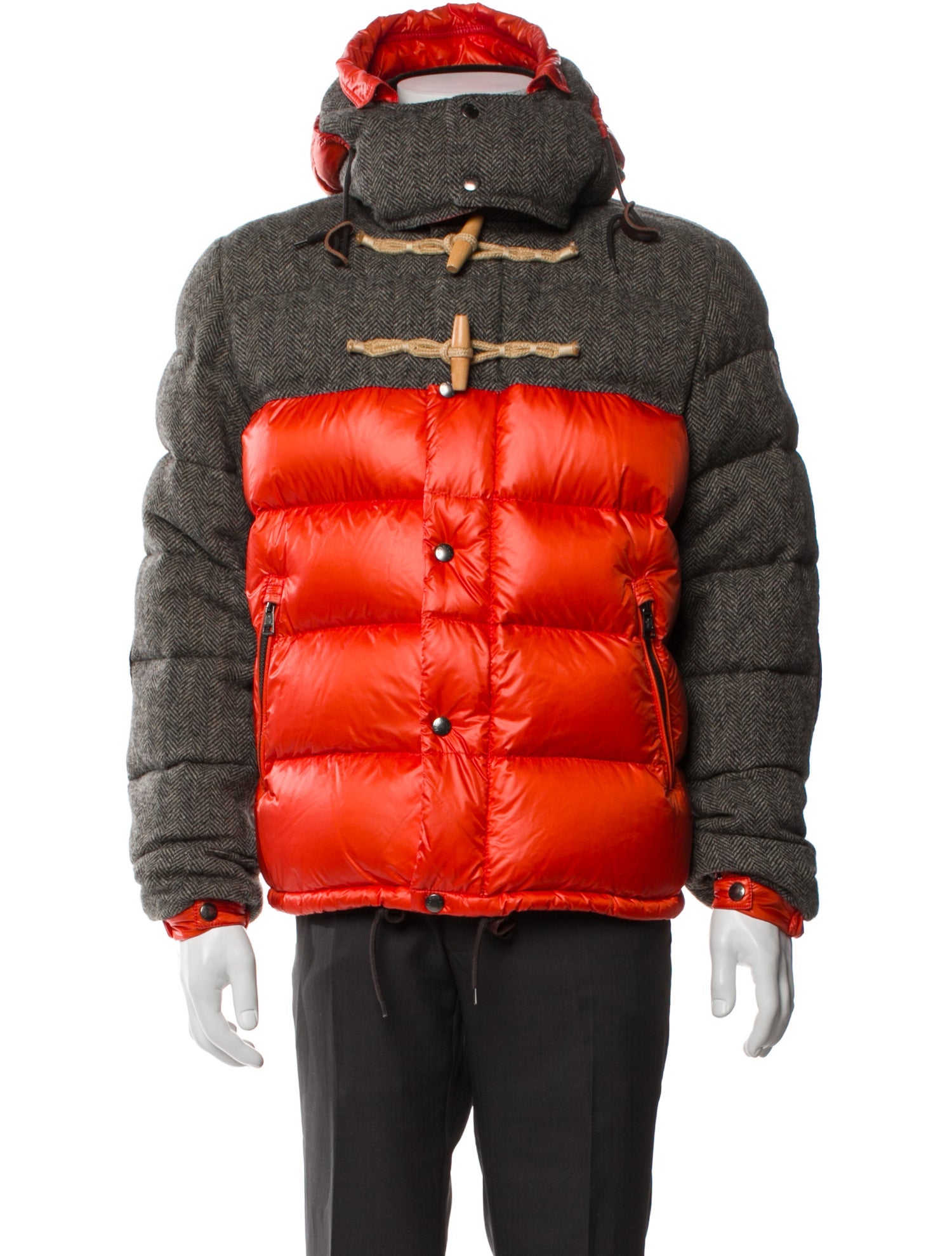 Moncler Virgin Wool Colorblock Pattern Puffer Coat