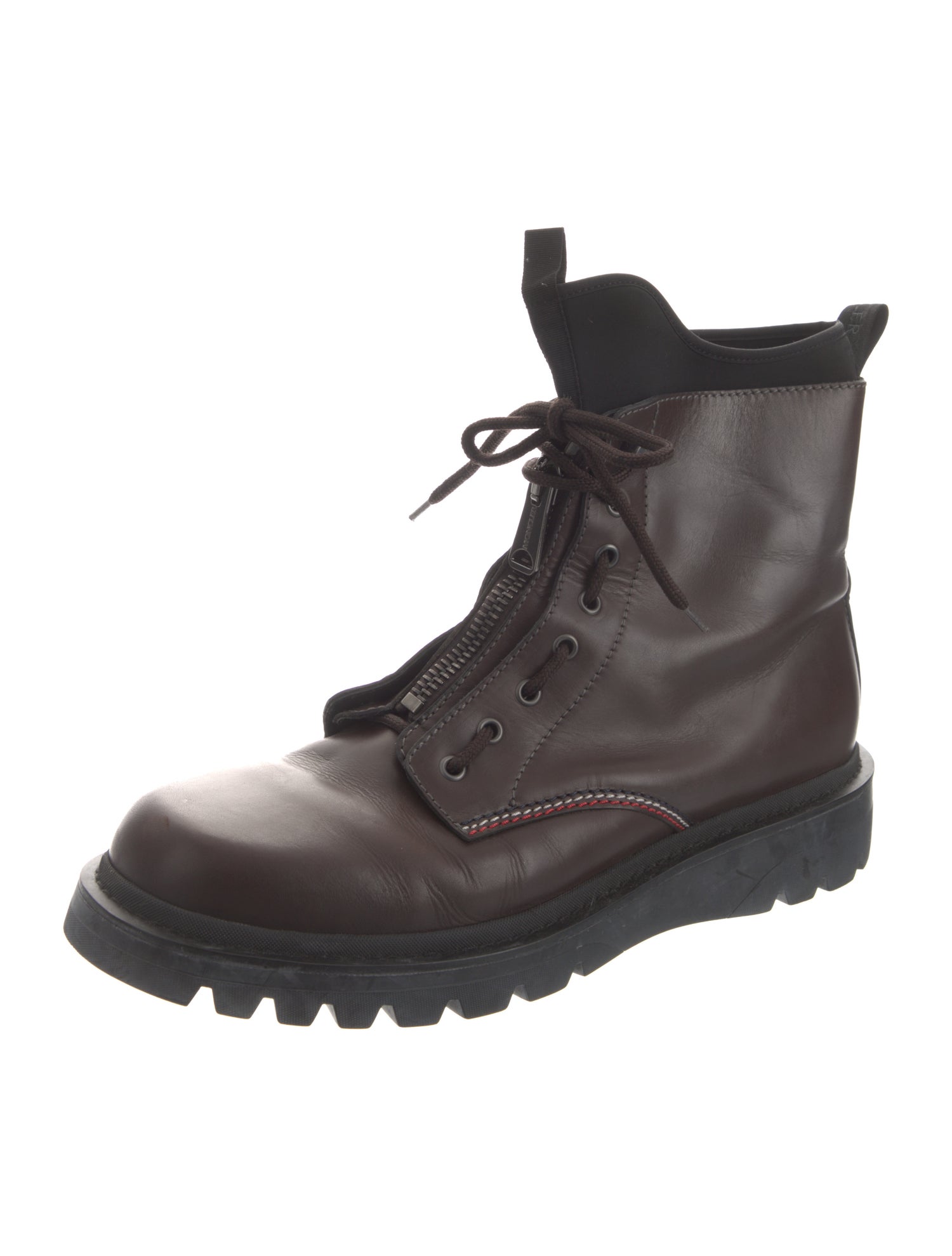 Moncler Leather Fur Trim Combat Boots