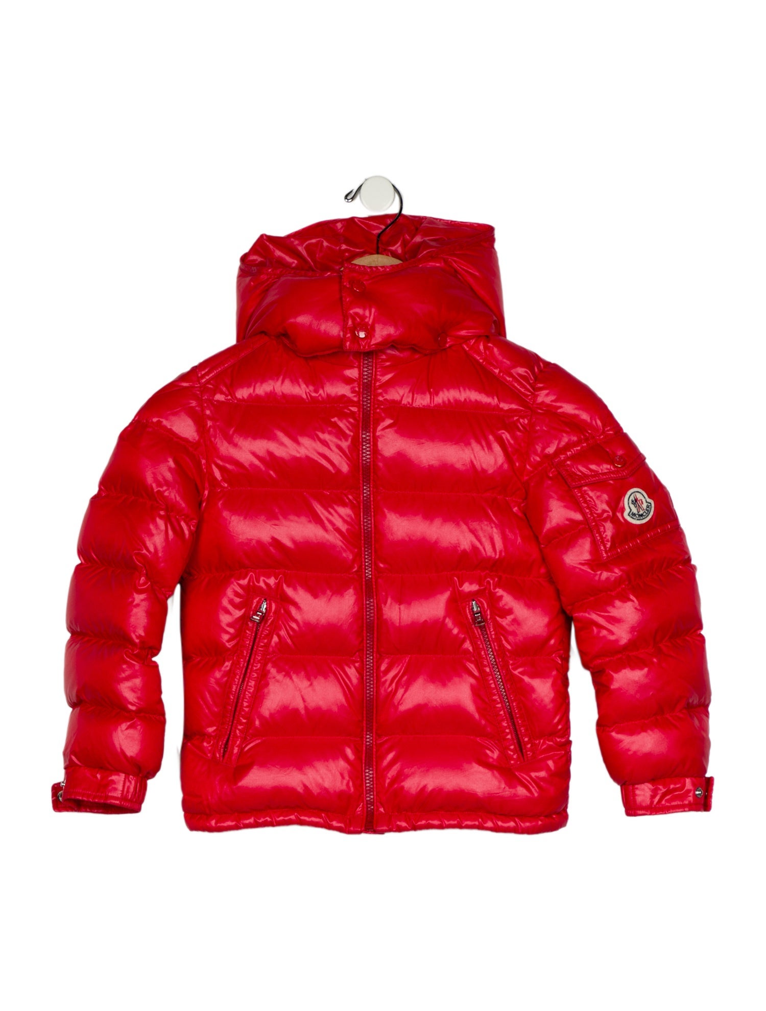 Moncler Red Puffer Zip Jacket with Hood