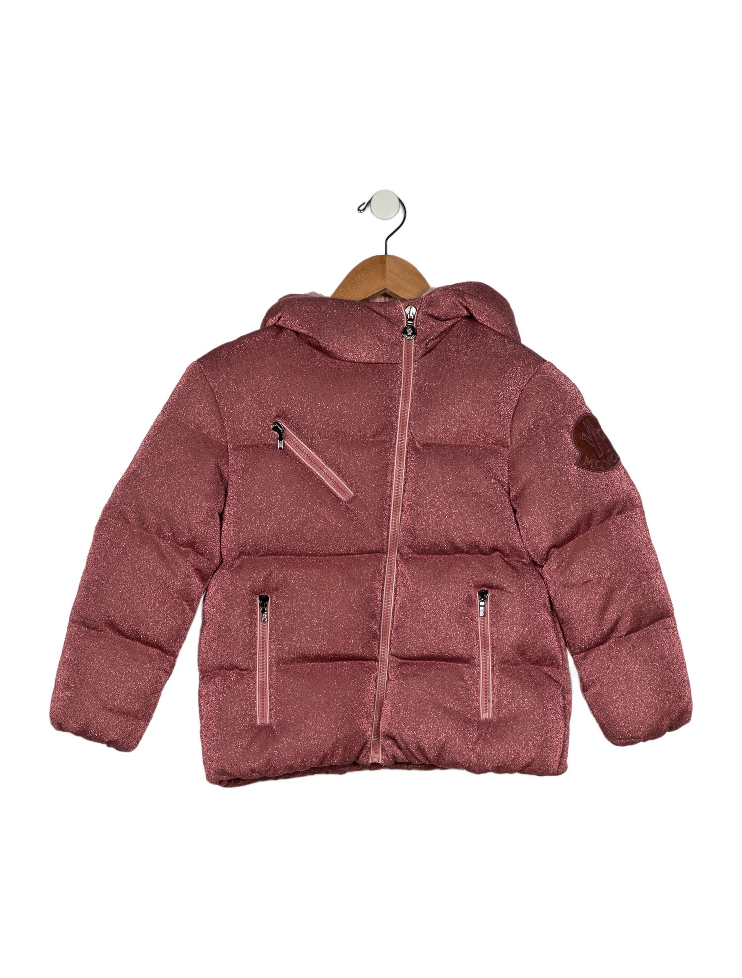 Moncler Pink glitter zip up puffer hoodie