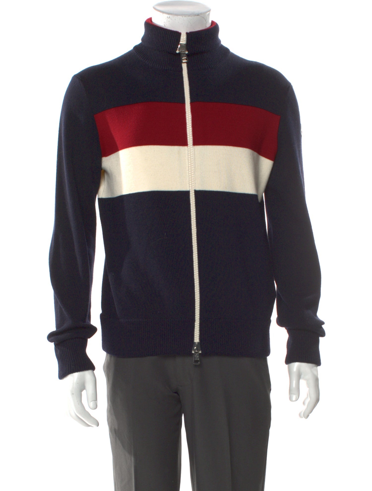 Moncler Colorblock Pattern Mock Neck Cardigan