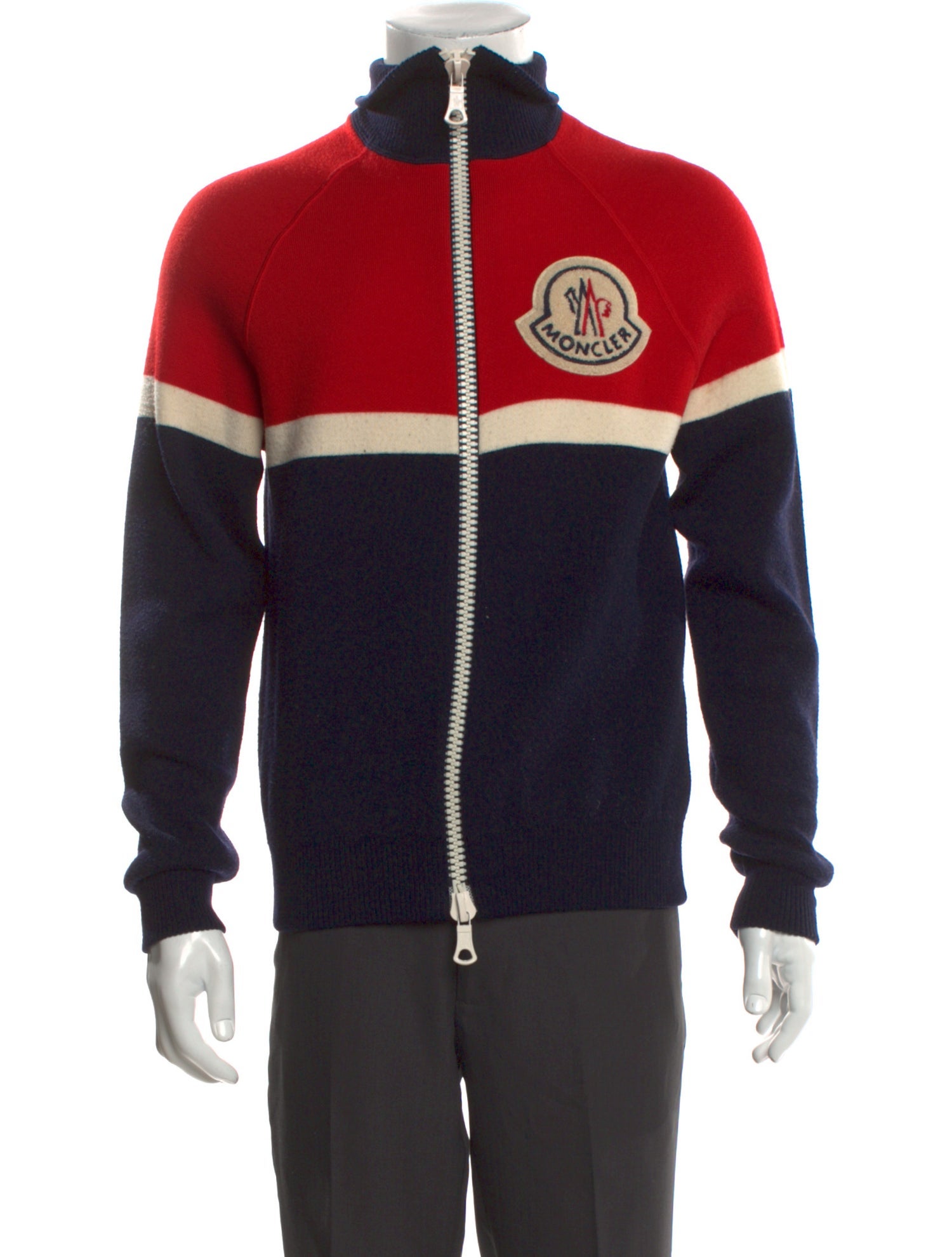 Moncler Colorblock Pattern Mock Neck Cardigan