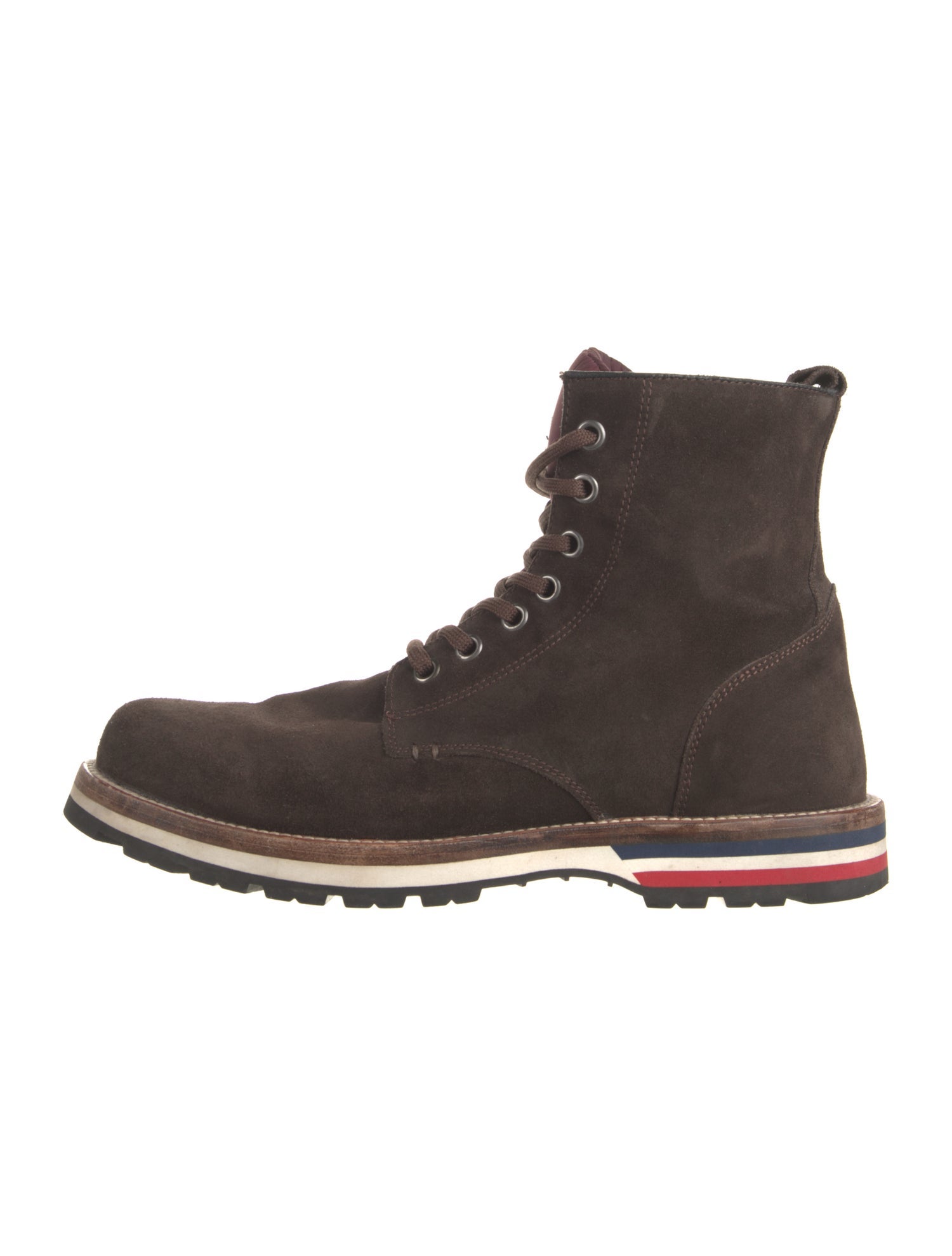 Moncler Suede Embroidered Accent Lace-Up Boots