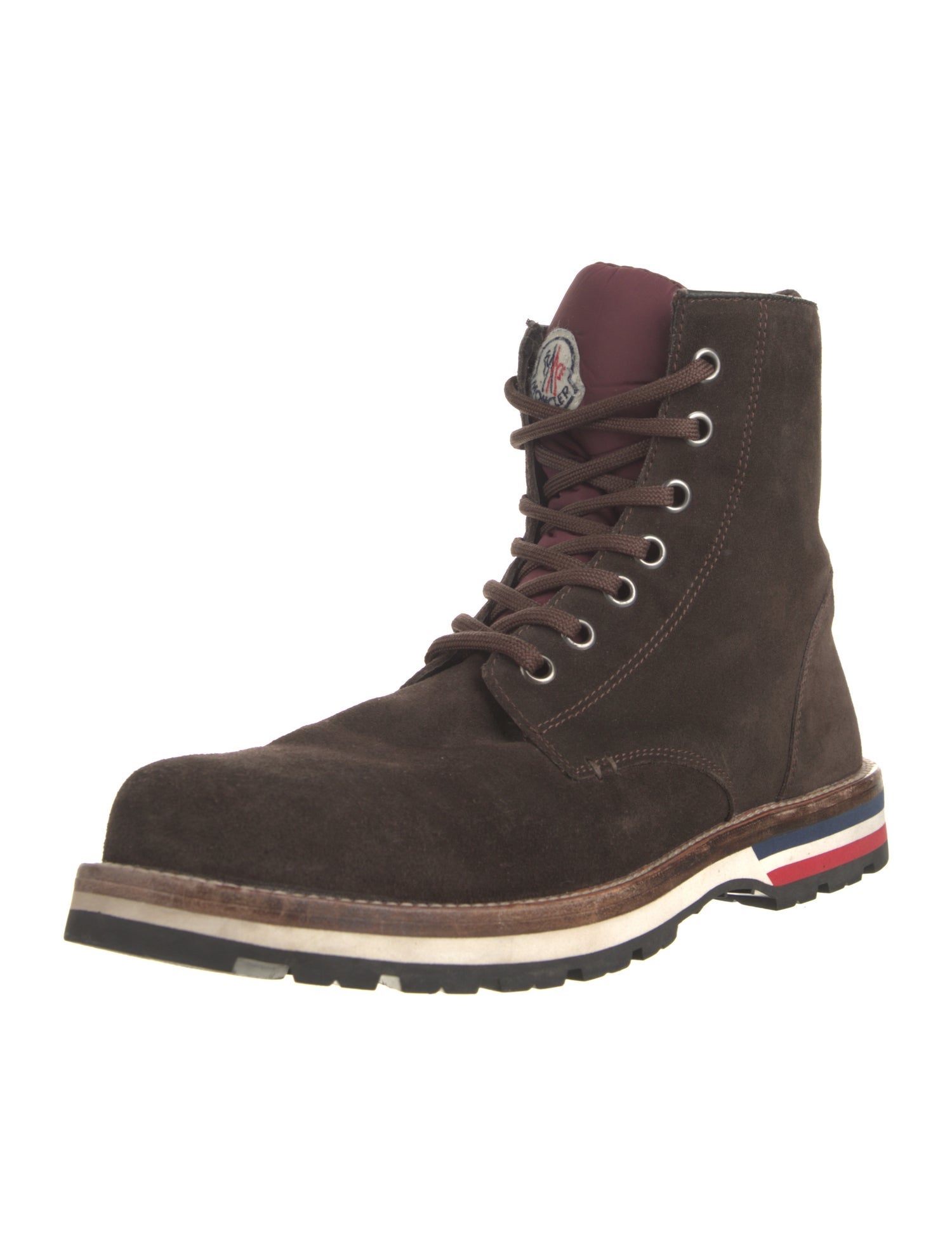 Moncler Suede Embroidered Accent Lace-Up Boots