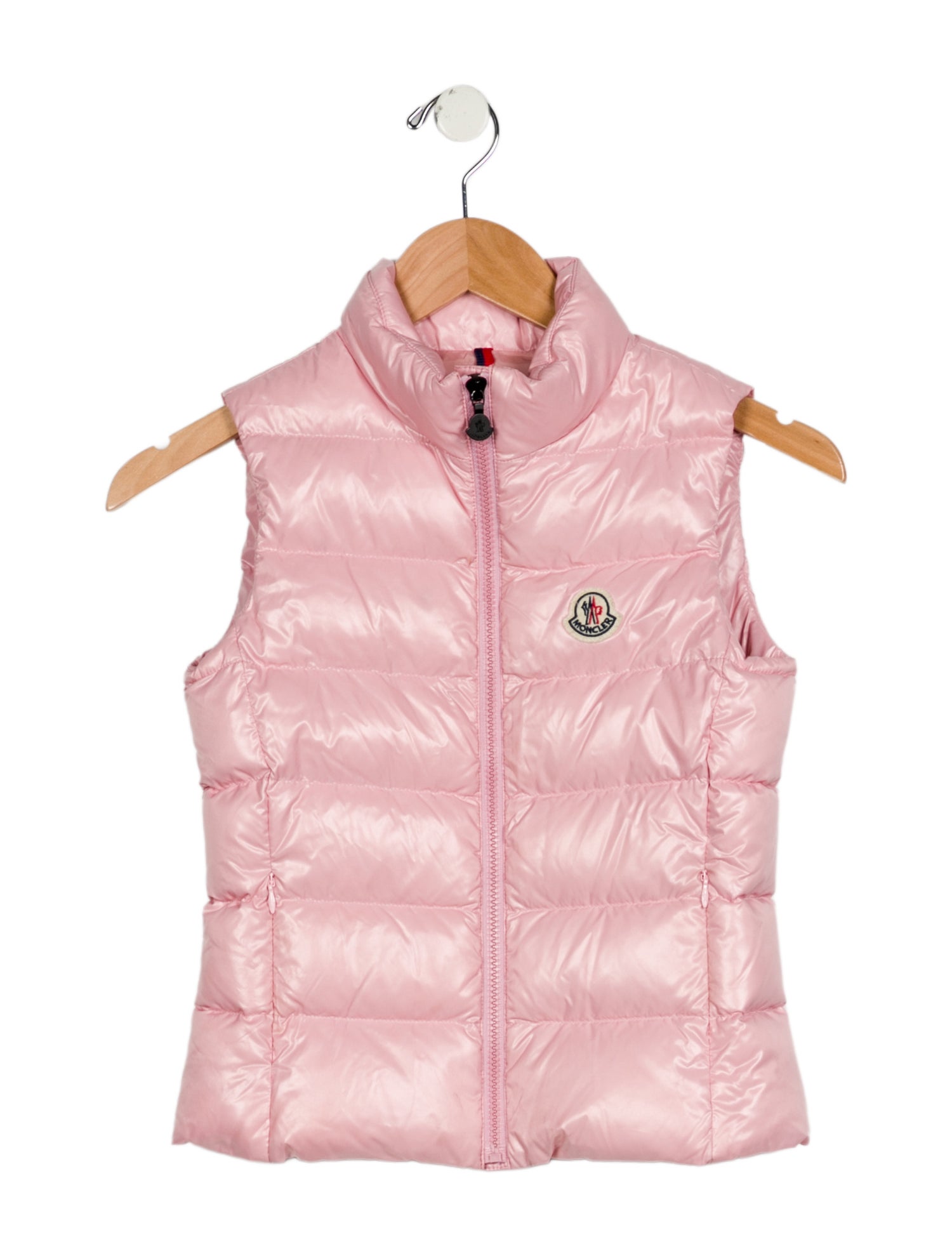 Moncler pink puffer vest with zip closure