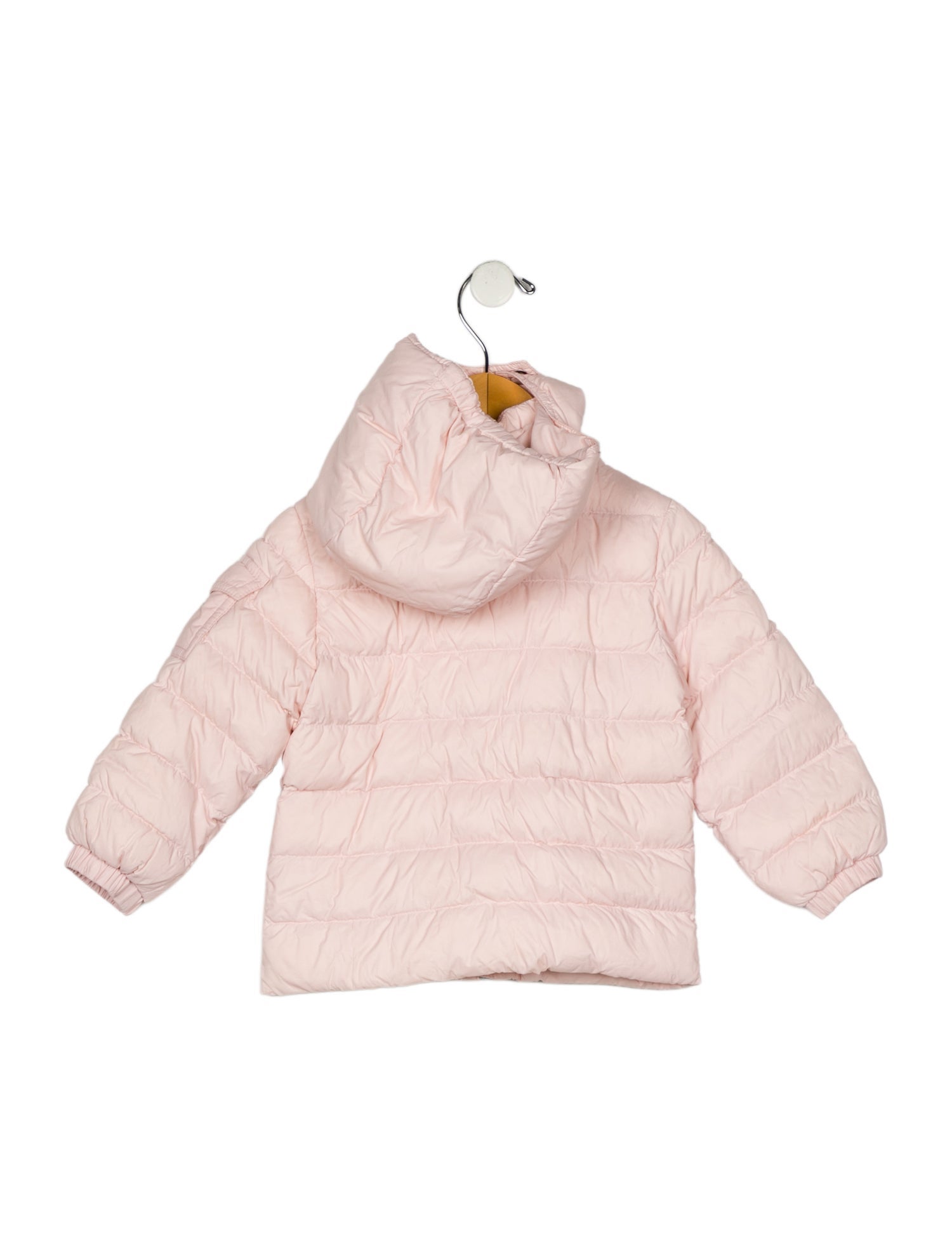 Moncler girls pink goose down puffer jacket with exposed zip closure 0-24 months