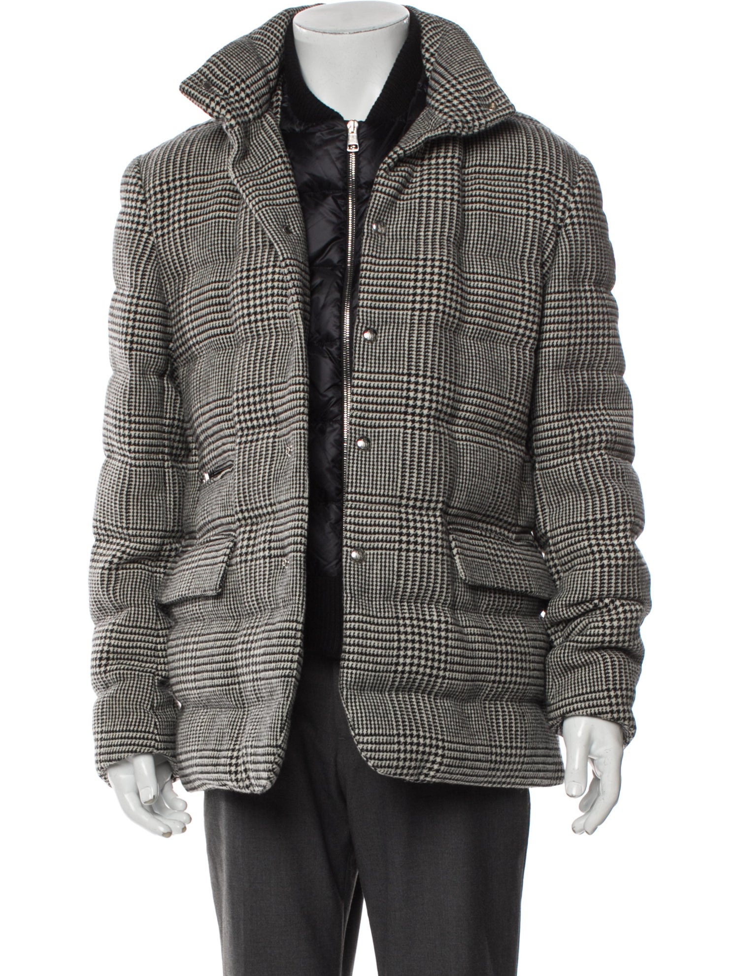 Moncler Virgin Wool Houndstooth Print Puffer Coat