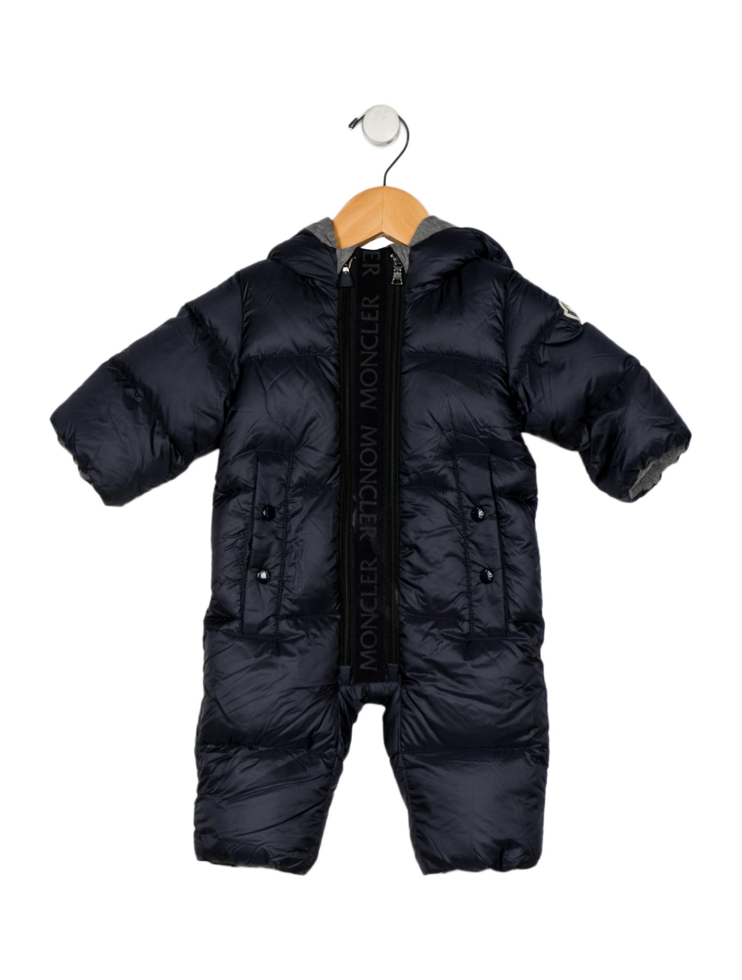 Moncler Blue puffer one-piece with zip closure and hood