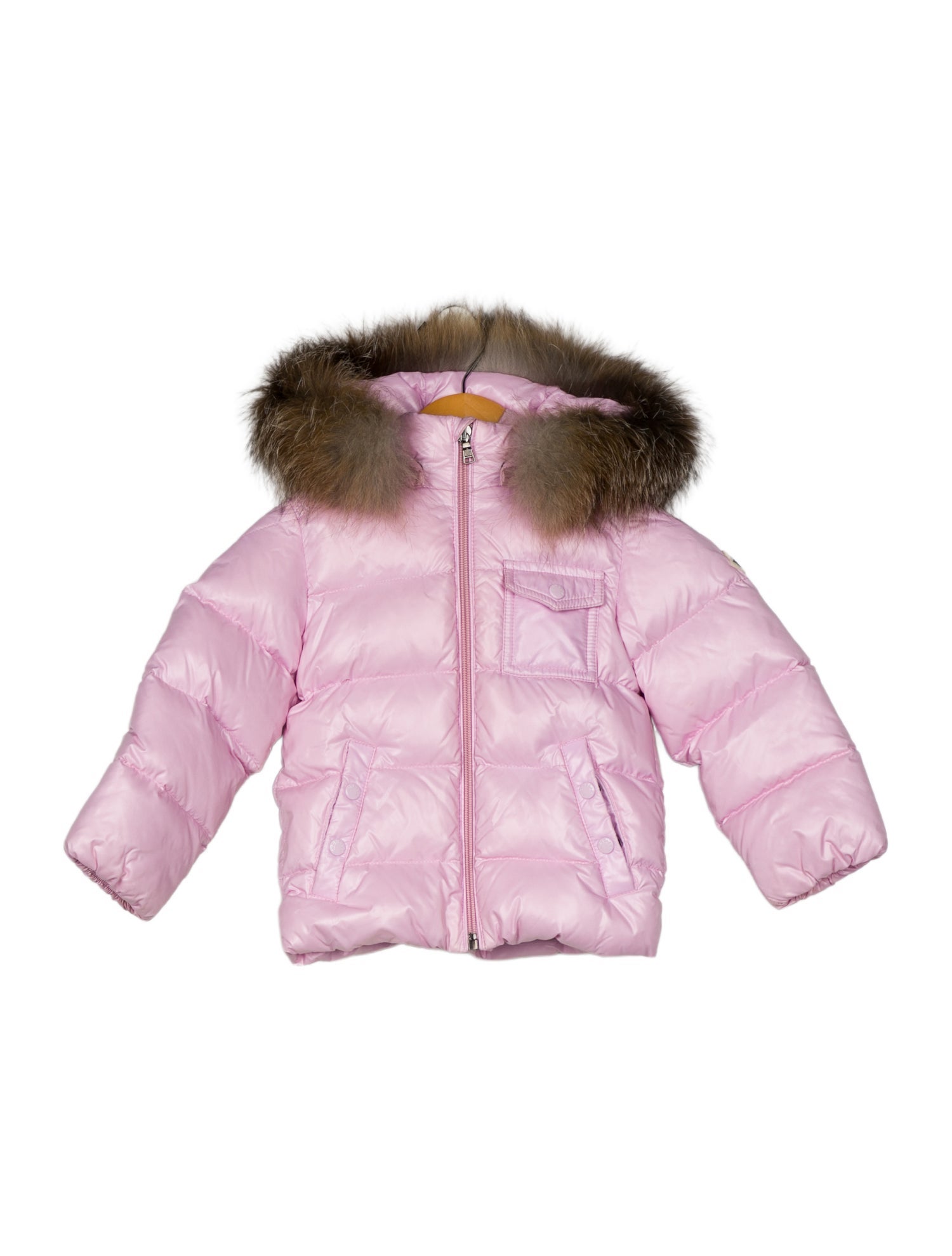 Moncler Girls' pink zip up coat.