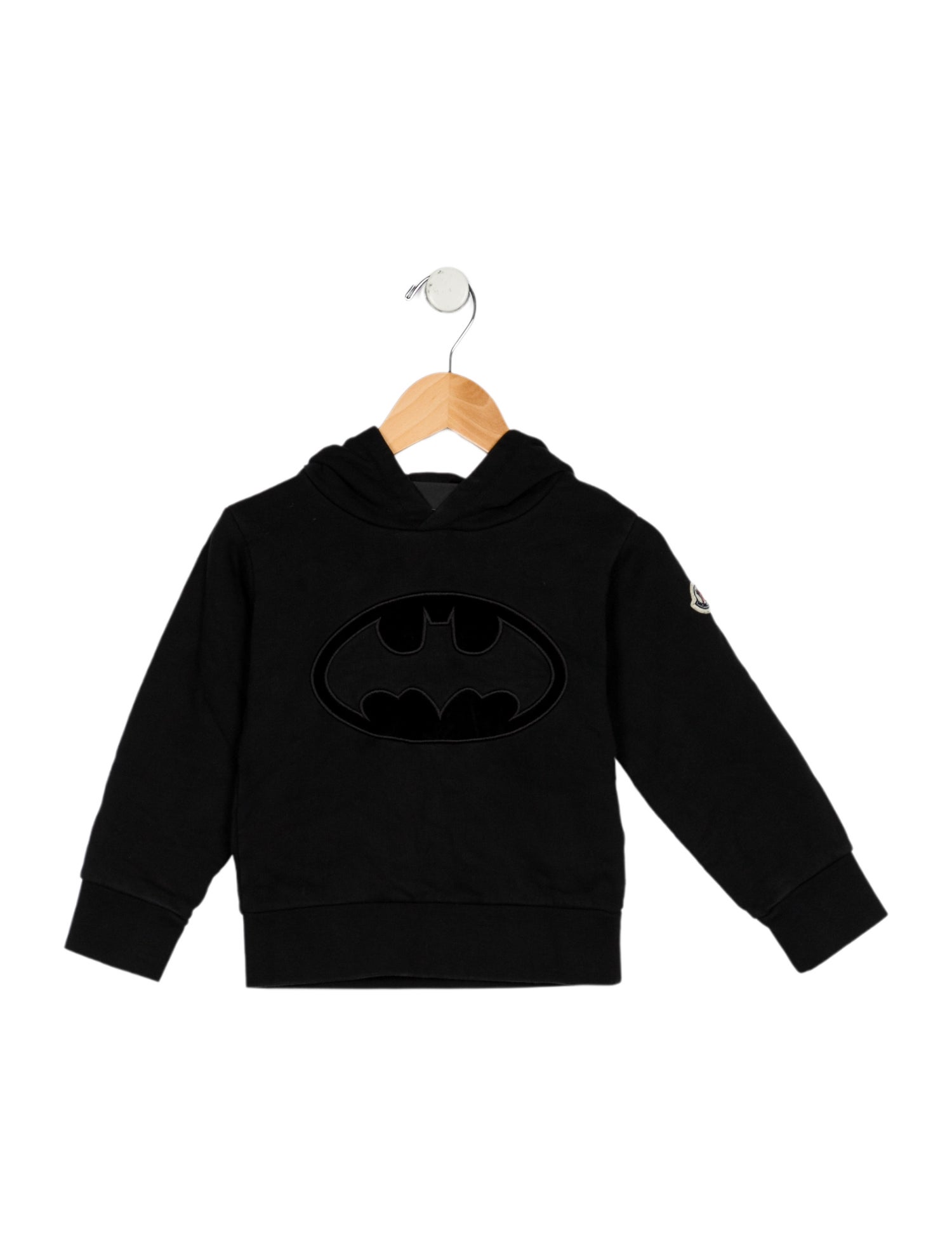 Moncler black sweater with hand sewn patch.