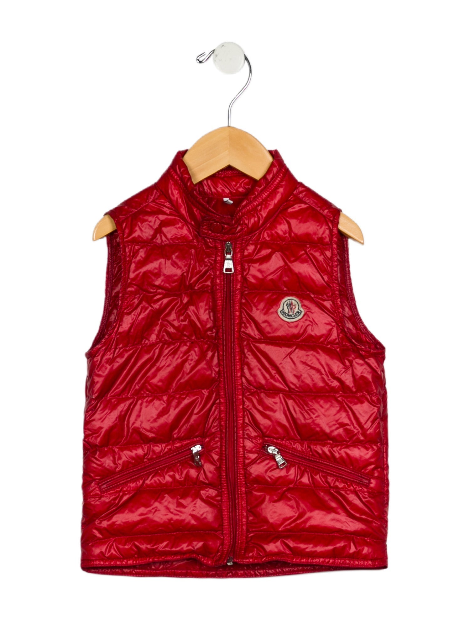 Moncler red puffer vest with snap and zip closure