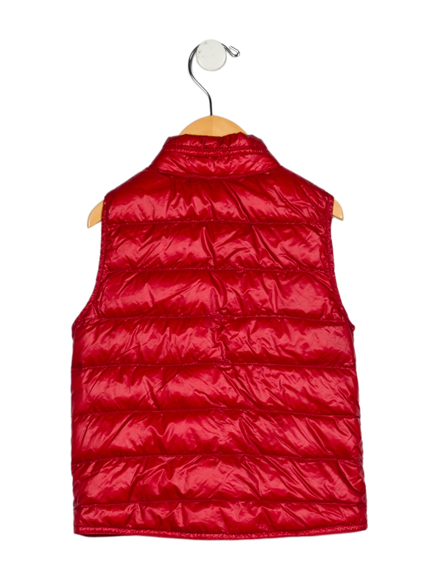 Moncler red puffer vest with snap and zip closure