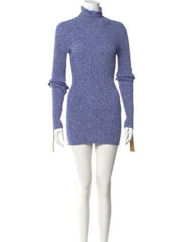 Pre-owned Moncler Turtleneck Mini Dress In Blue