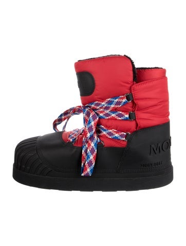Pre-owned Moncler Rubber Colorblock Pattern Rain Boots In Red