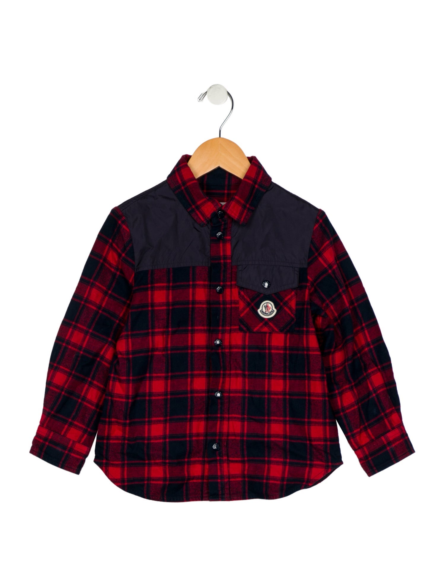 Moncler Cotton red and blue patterned long sleeve shirt with snap closure