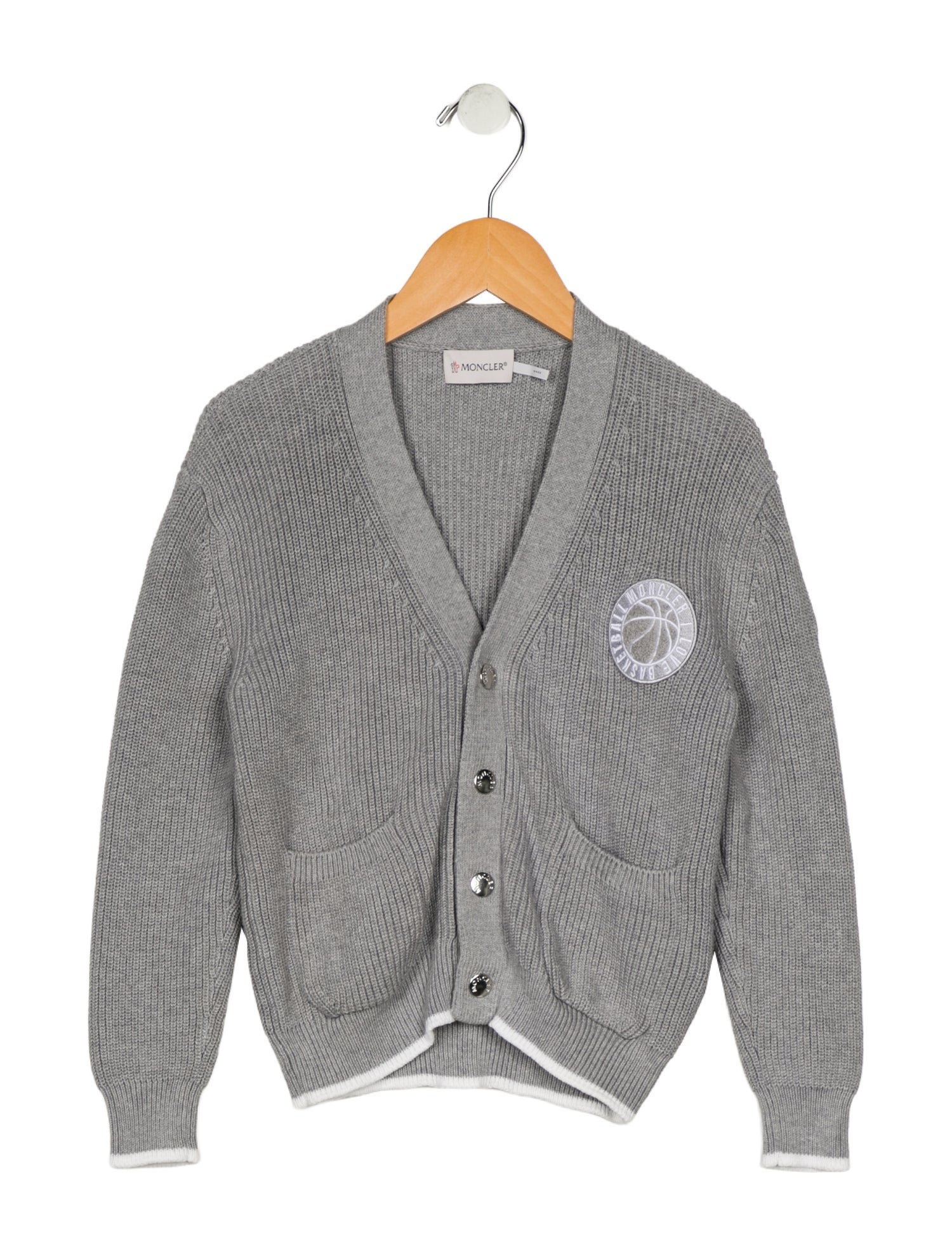 Moncler Cotton grey and white patterned cardigan with snap closure