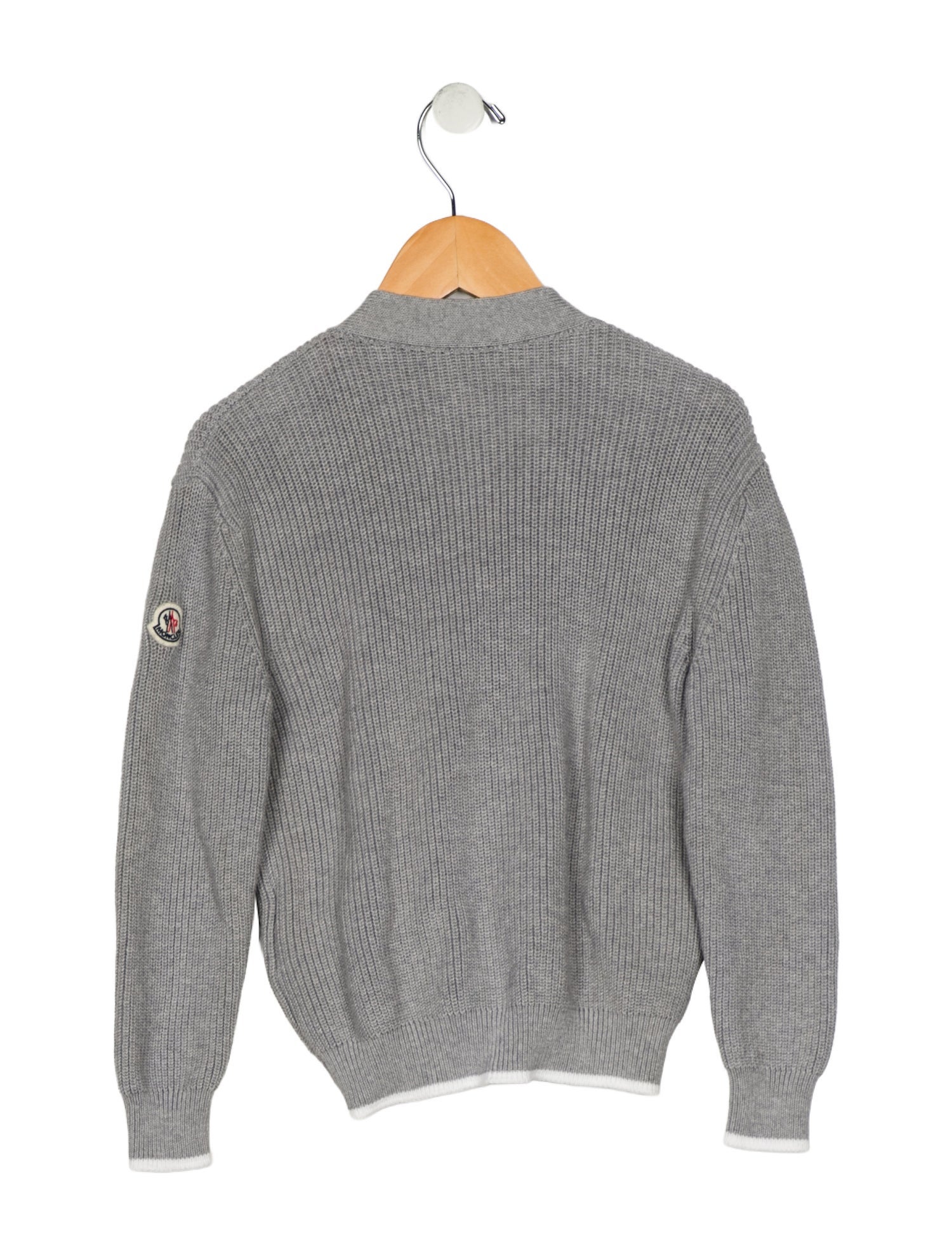 Moncler Cotton grey and white patterned cardigan with snap closure