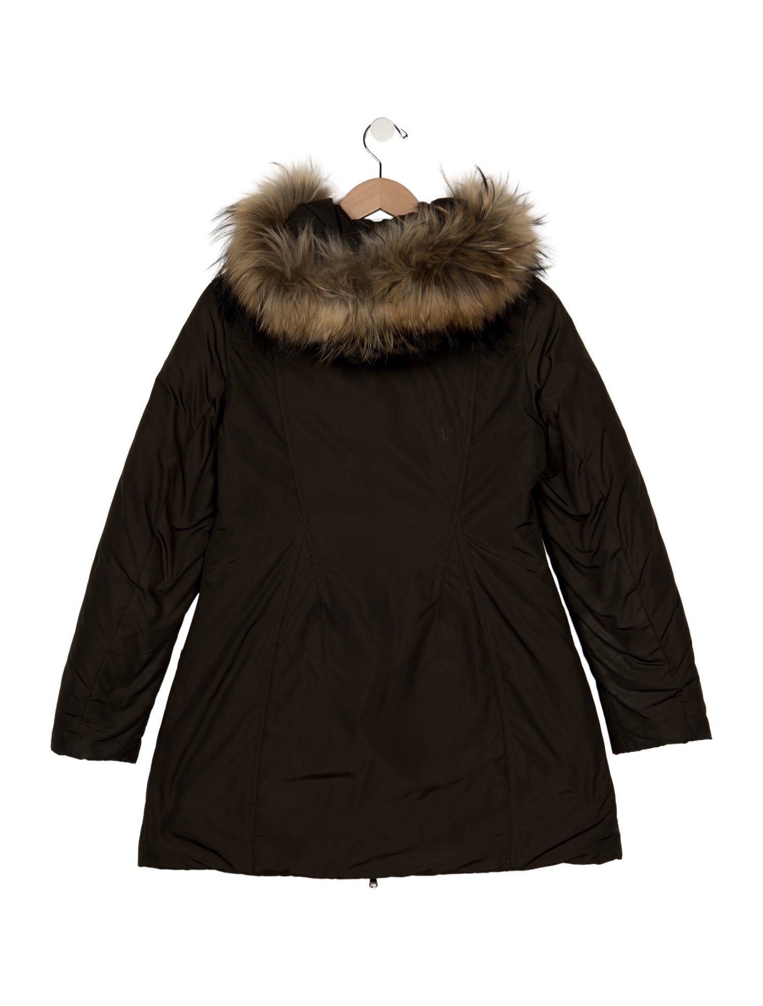 Moncler Green casual puffer jacket with fur lined trim hood and zip closure