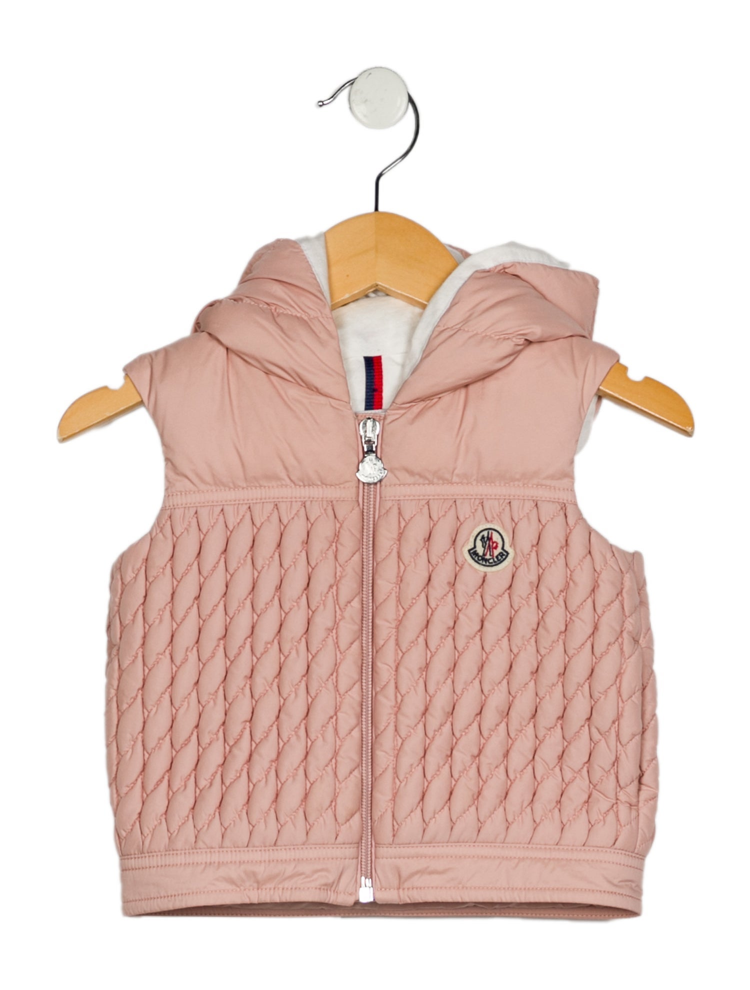 Moncler Pink casual puffer vest with hood and zip closure