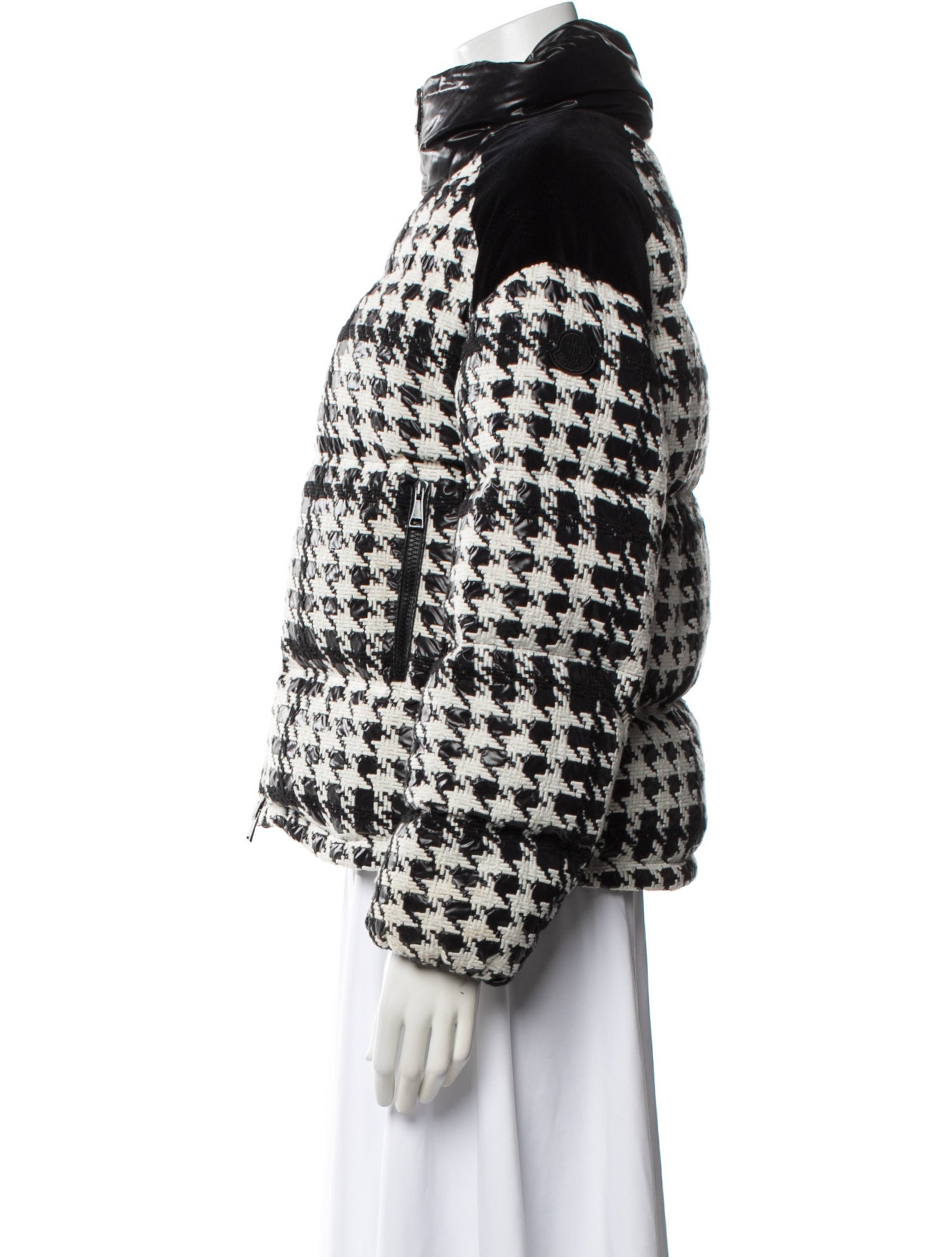 Moncler Nylon Houndstooth Print Down Jacket - Black Jackets