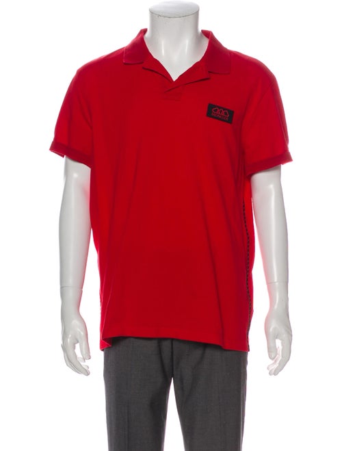 Moncler Logo Applique V-Neck Polo Shirt Red