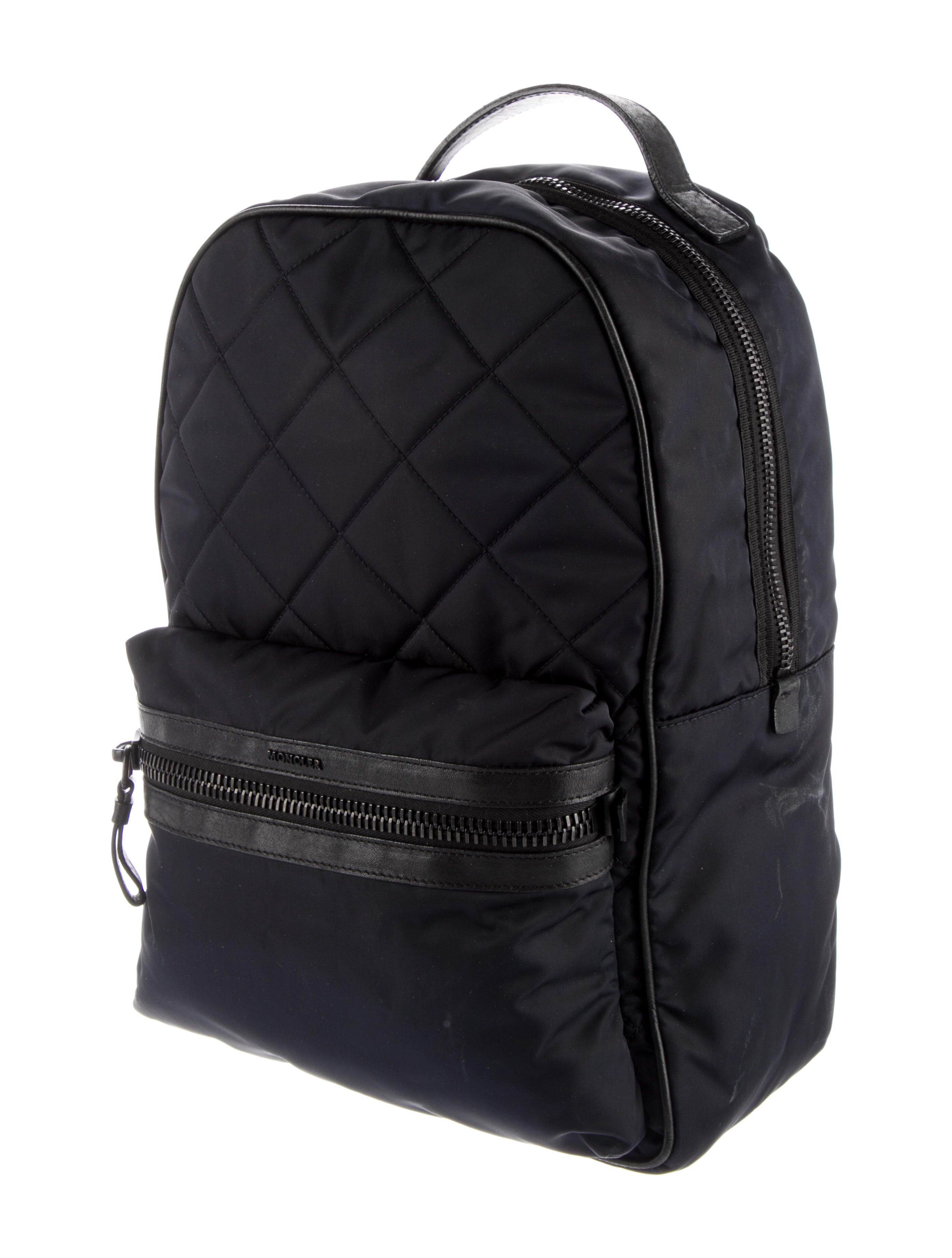 Moncler Leather Trimmed Quilted Nylon Backpack Blue Backpacks, Bags