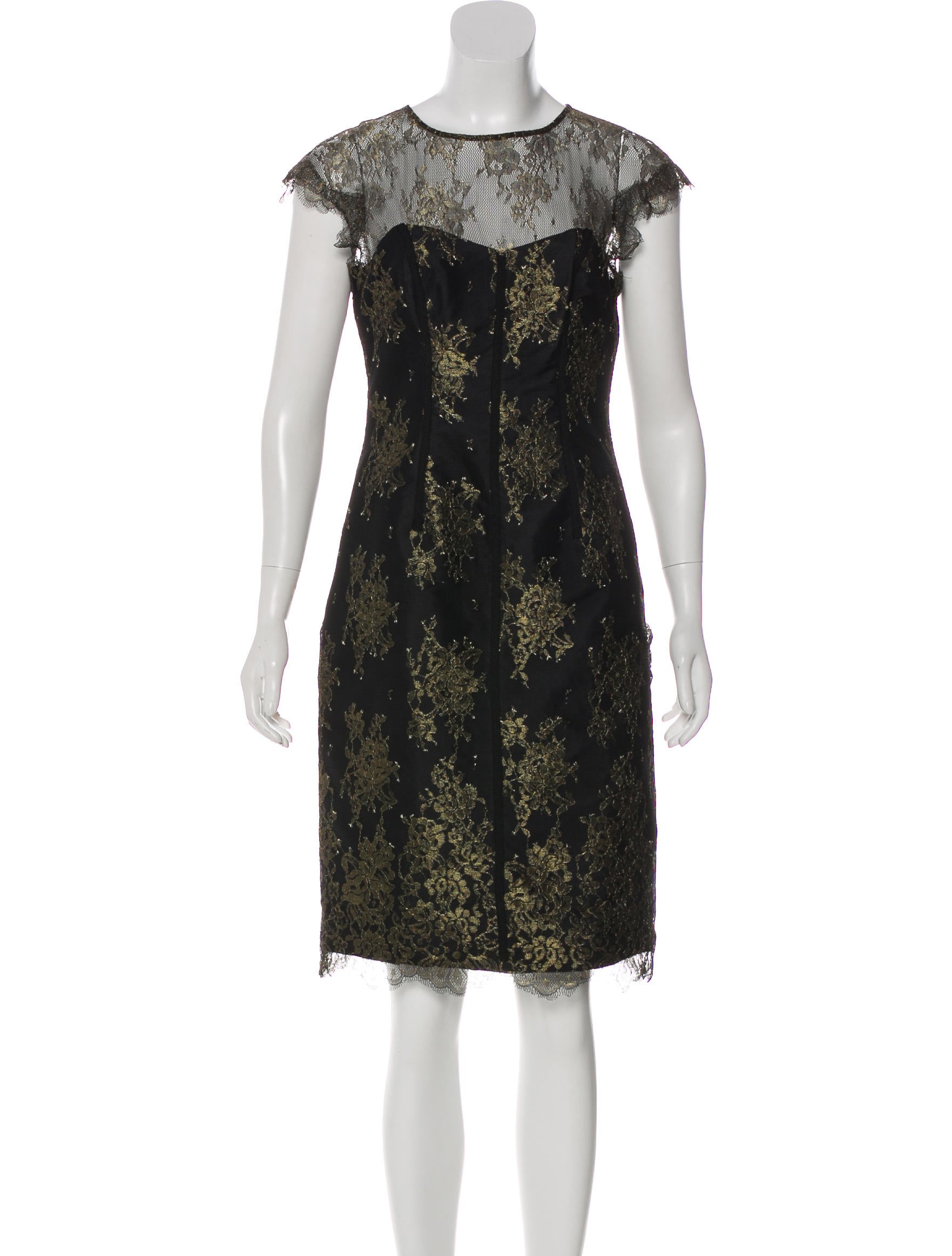 Monique Lhuillier Metallic Lace Dress