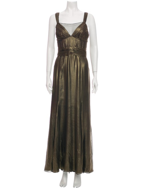 Monique Lhuillier Silk Long Dress Gold