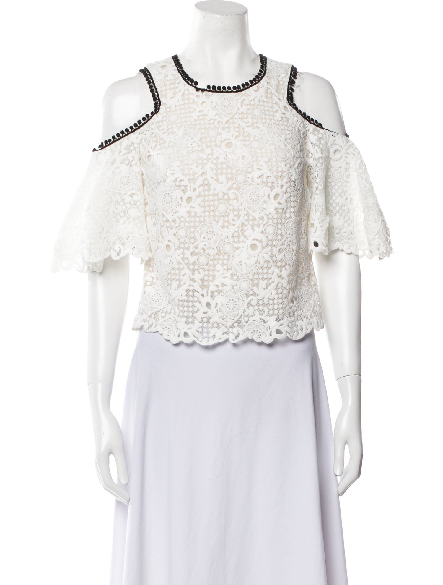 Monique Lhuillier Lace Pattern Crew Neck Crop Top